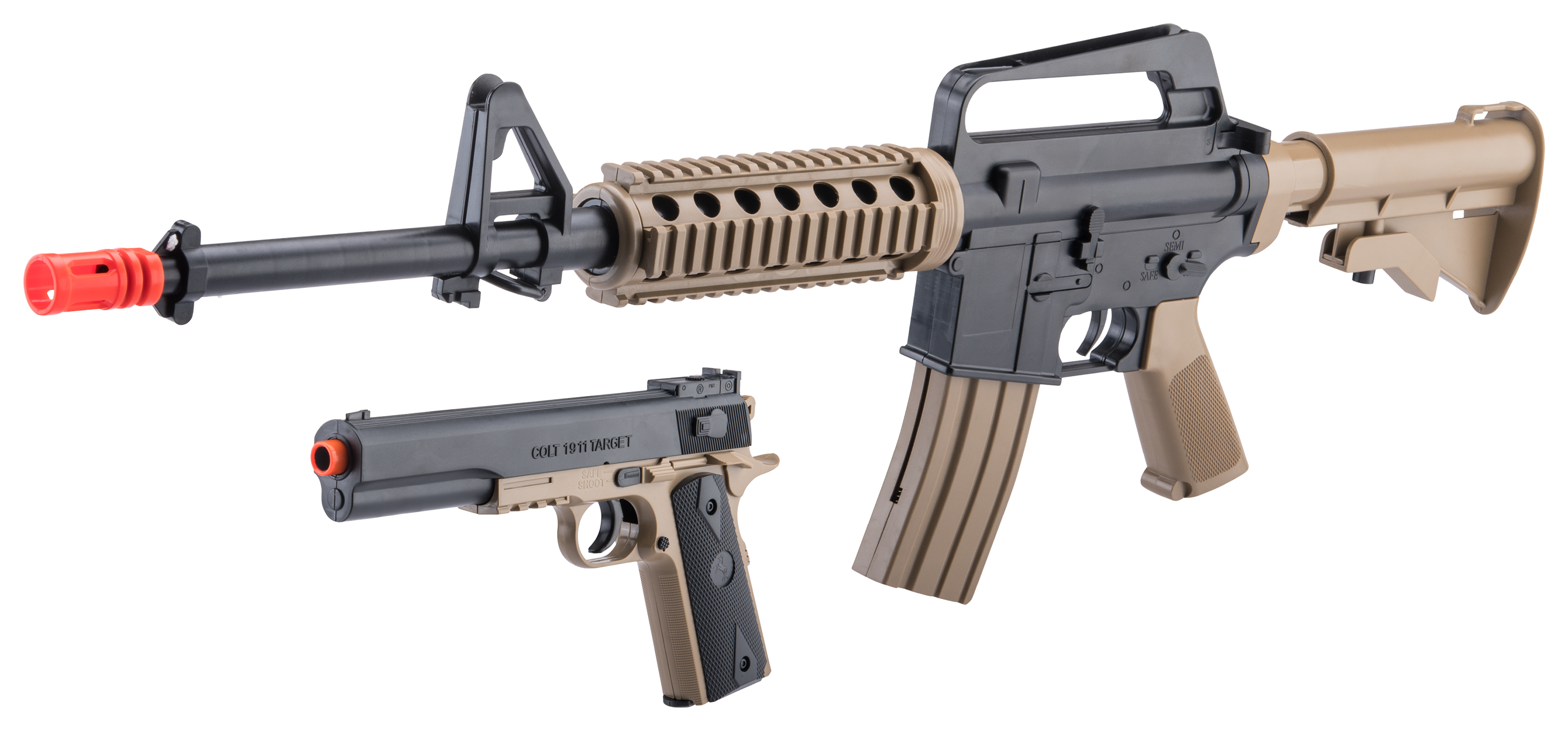 Image of SoftAir Colt M4 Rifle with 1911 Spring-Powered Tactical Ops Pistol Airsoft Bundle