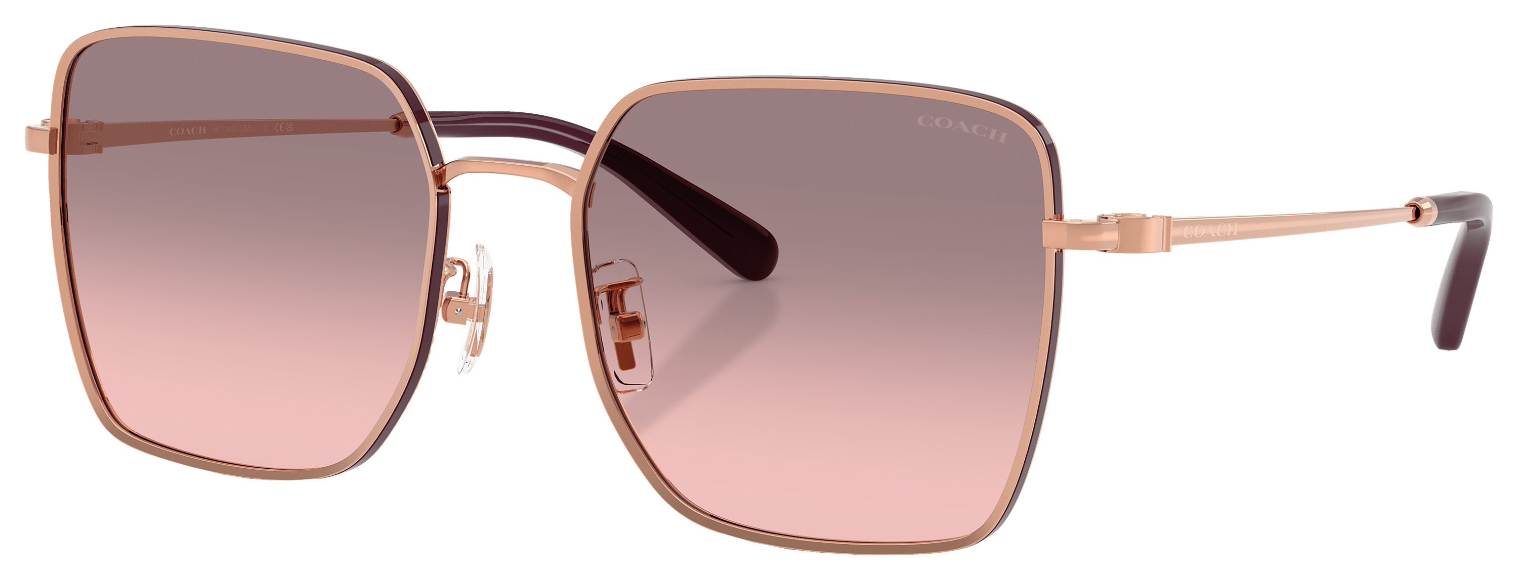Image of COACH HC7184D Sunglasses for Ladies - Rose Gold/Bordeaux/Grey/Pink Gradient - XX-Large