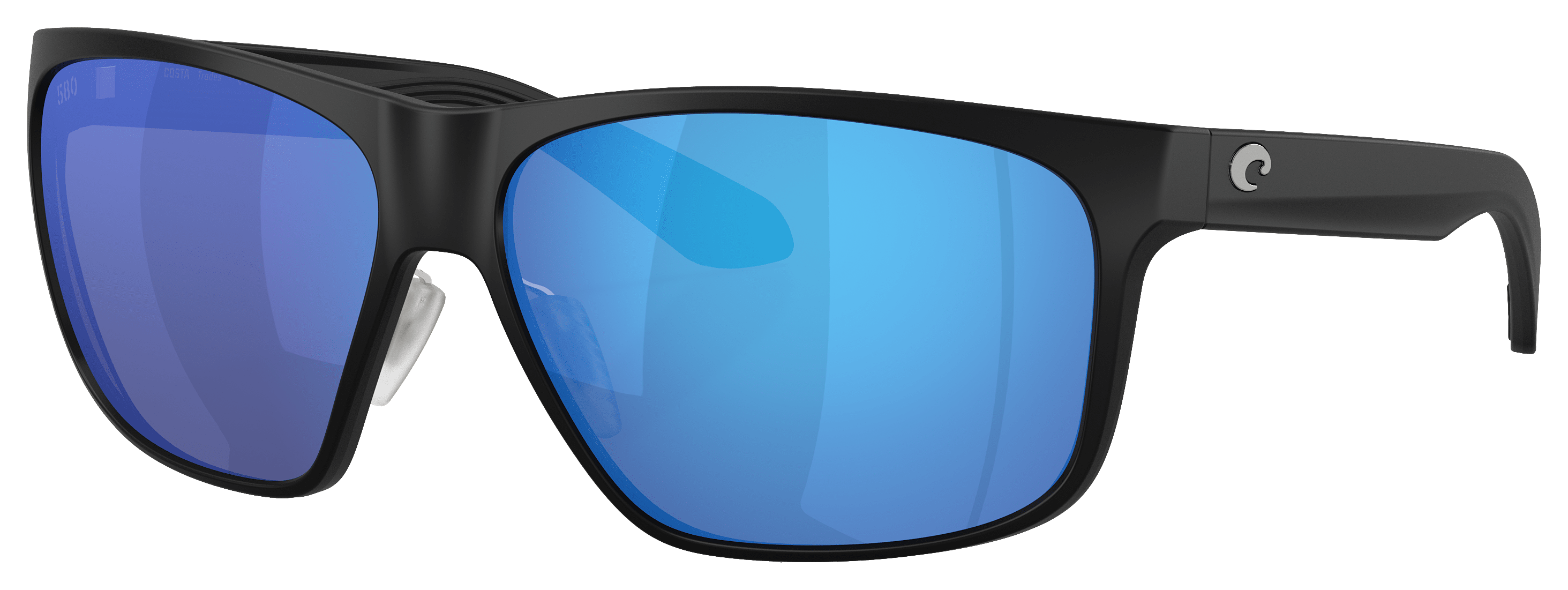 Image of Costa Del Mar Trades 580G Glass Polarized Sunglasses - Matte Black/Blue Mirror