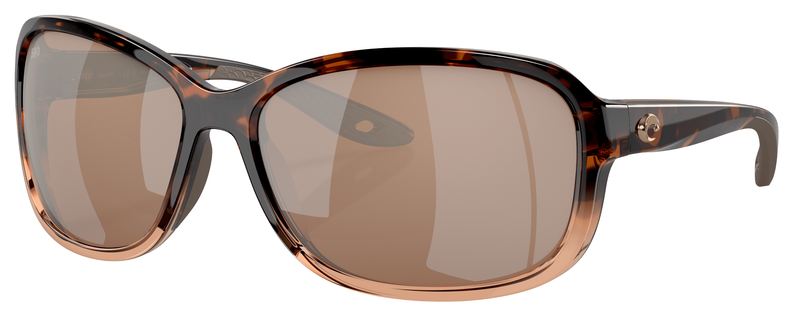 Image of Costa Del Mar Seadrift 580G Glass Polarized Sunglasses for Ladies - Shiny Tortoise Fade/Copper Mirror - Small