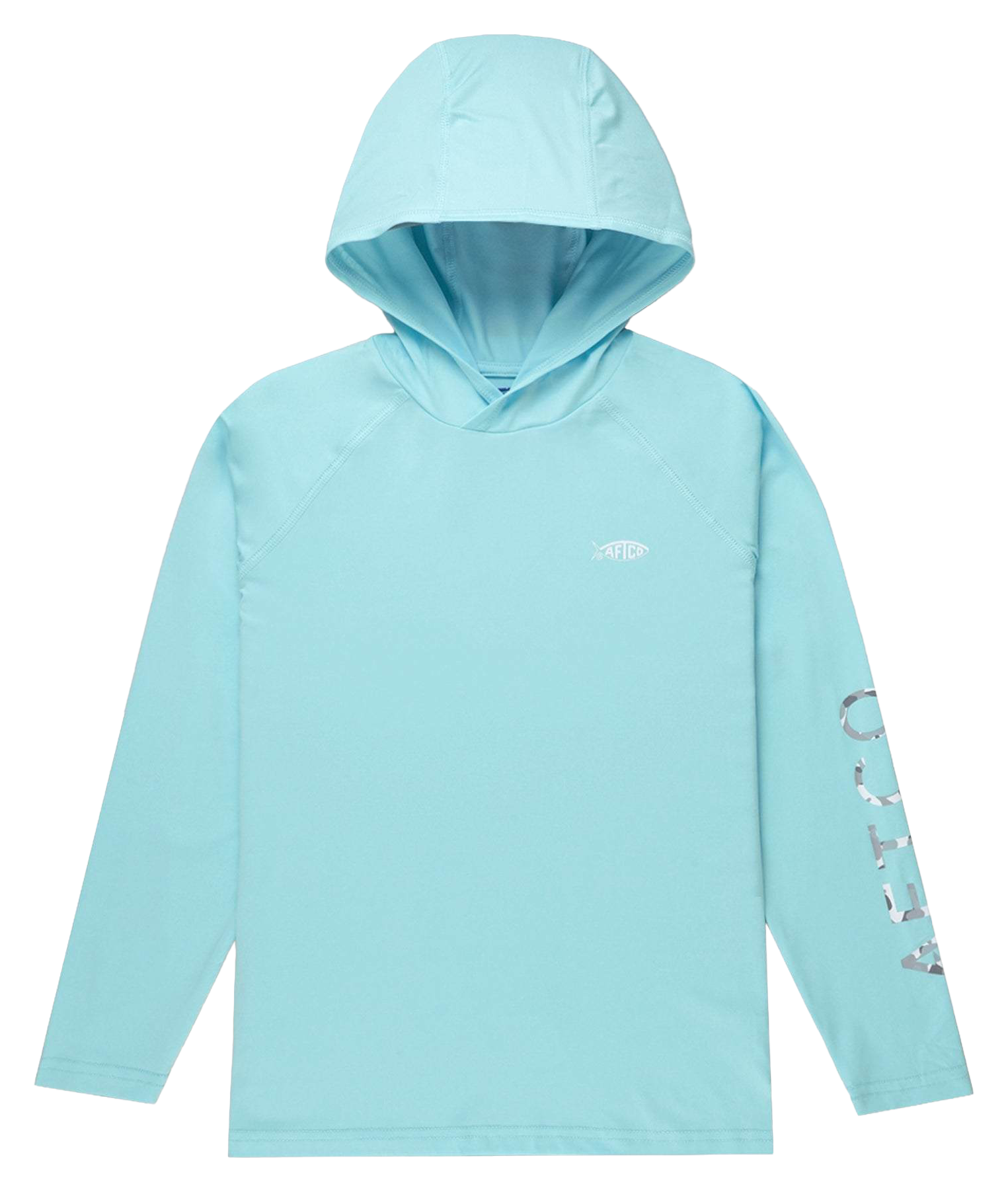 Image of AFTCO Samurai Hooded Long-Sleeve Performance T-Shirt for Kids - Clearwater Heather - L