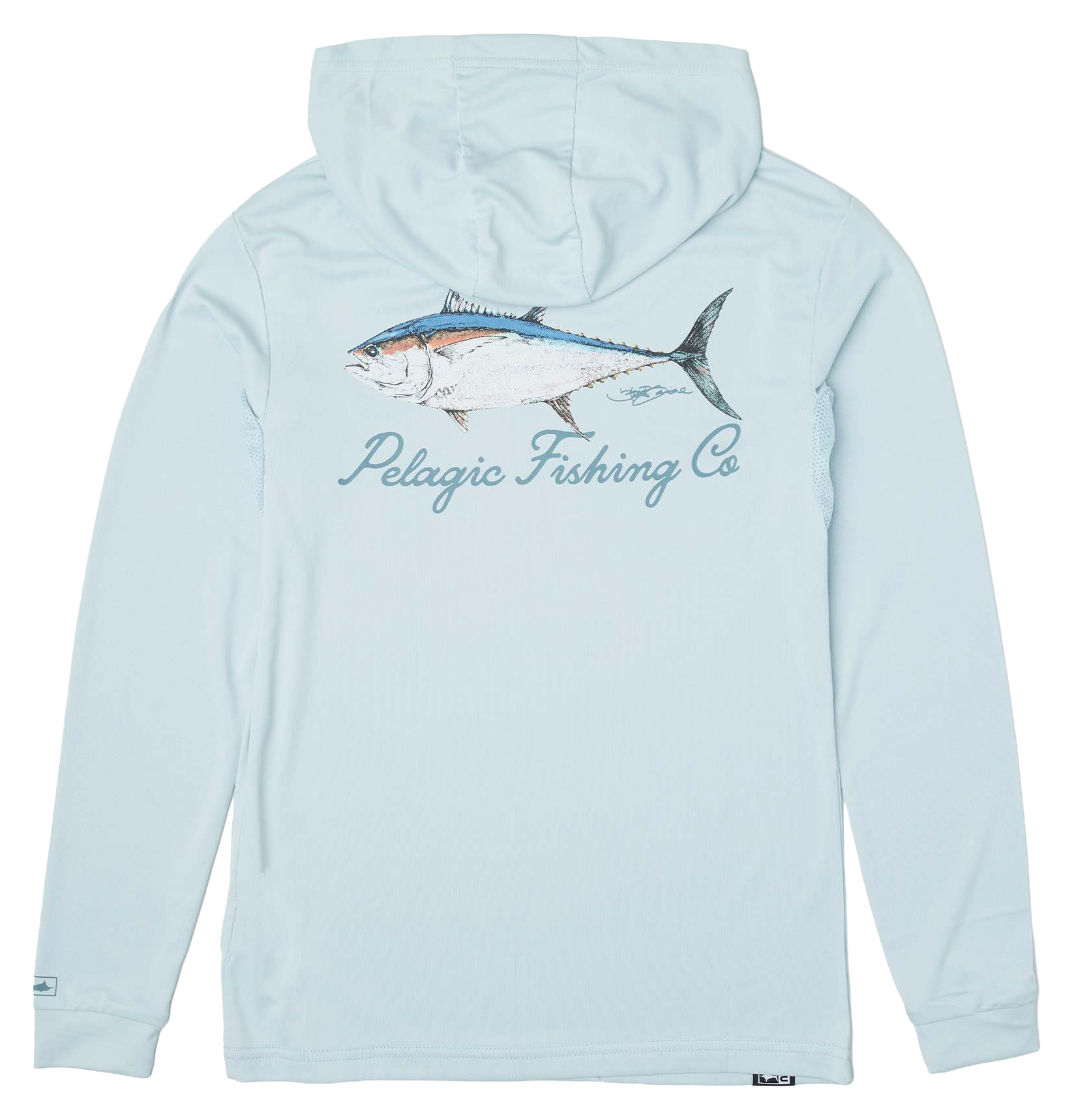 Image of Pelagic Aquatek Goione BFT Hooded Long-Sleeve Fishing Shirt for Kids - Blue Fog - M