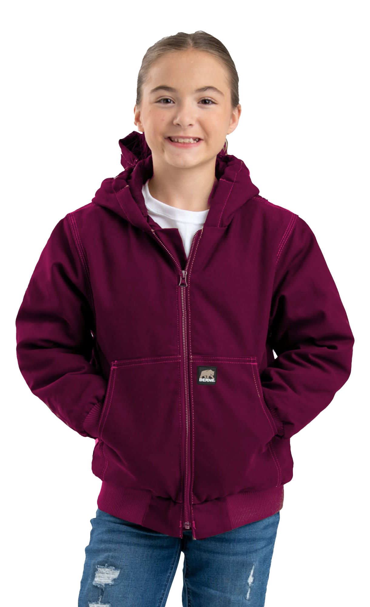 Image of Berne Highland Softstone Duck Hooded Jacket for Kids - Plum - M
