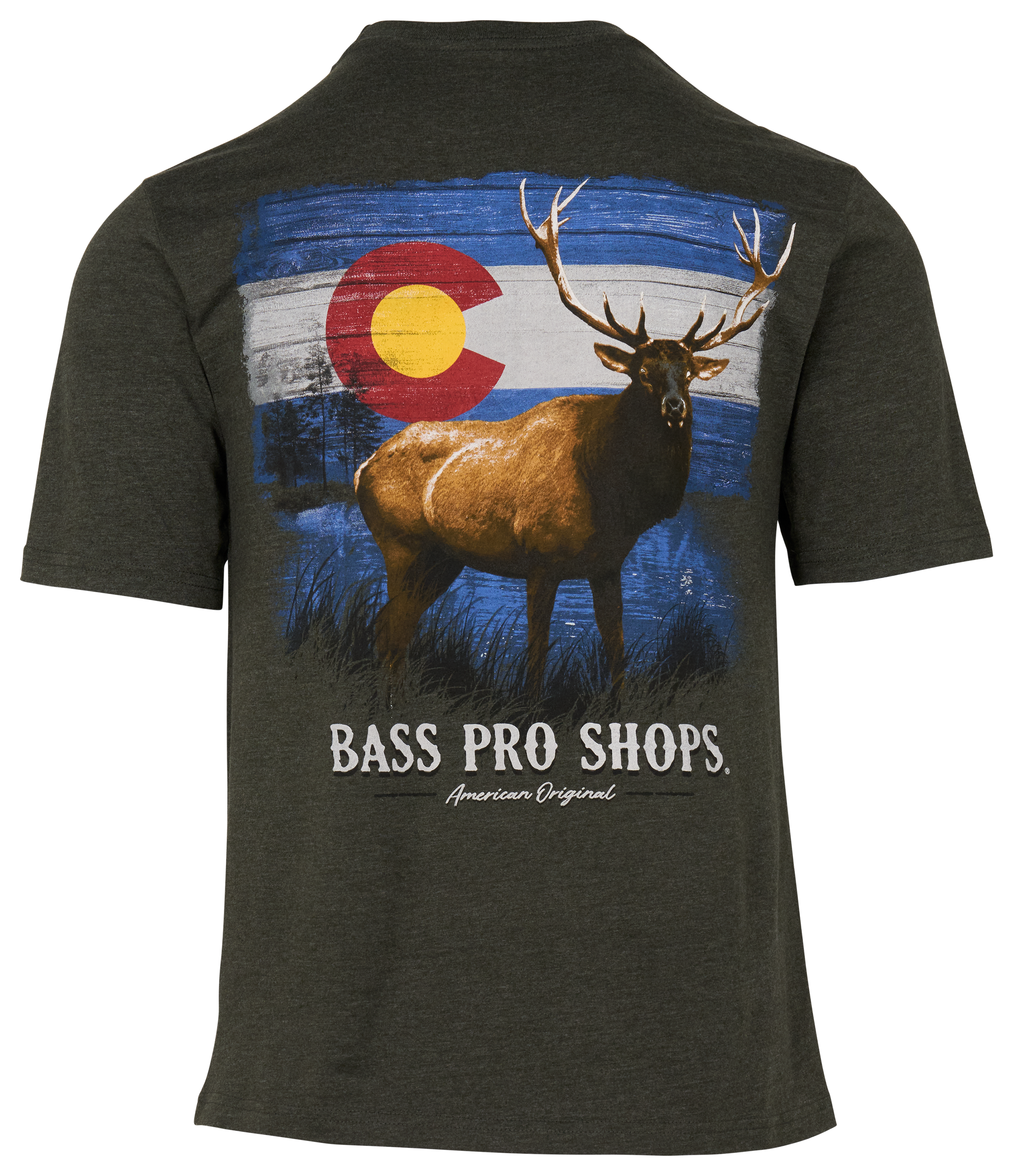 Image of Bass Pro Shops Colorado Elk Flag Short-Sleeve T-Shirt - Olive Heather