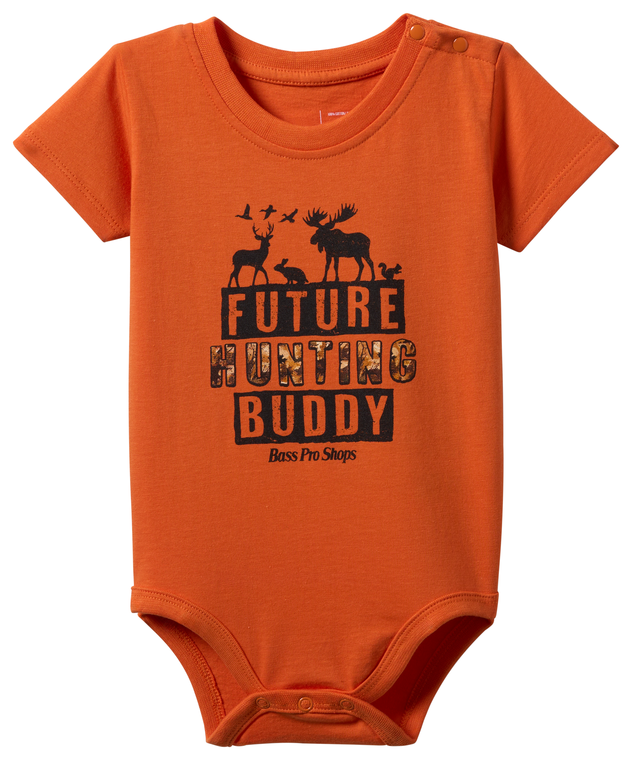 Image of Bass Pro Shops Future Hunting Buddy Camo Short-Sleeve Bodysuit for Babies - Harvest Pumpkin