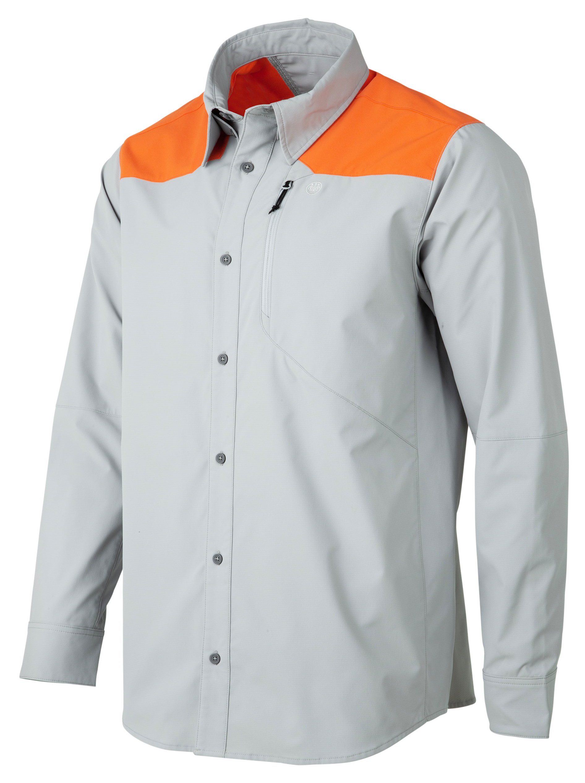 Image of Beretta Ozark Tech Long-Sleeve Button-Down Shirt - Lite Grey/Blaze Orange