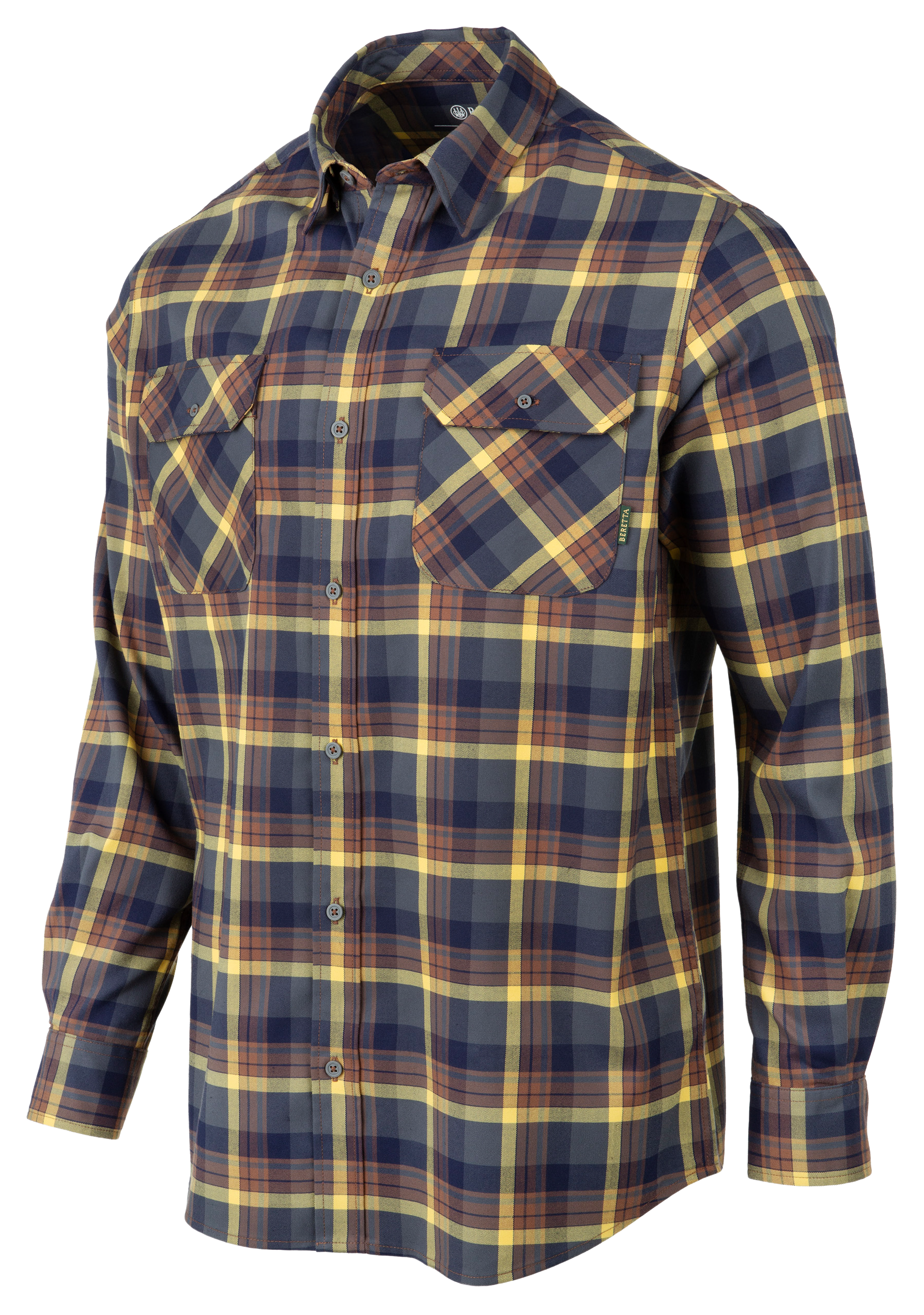 Image of Beretta Cadet Long-Sleeve Button-Down Shirt - Beige/Blue Check