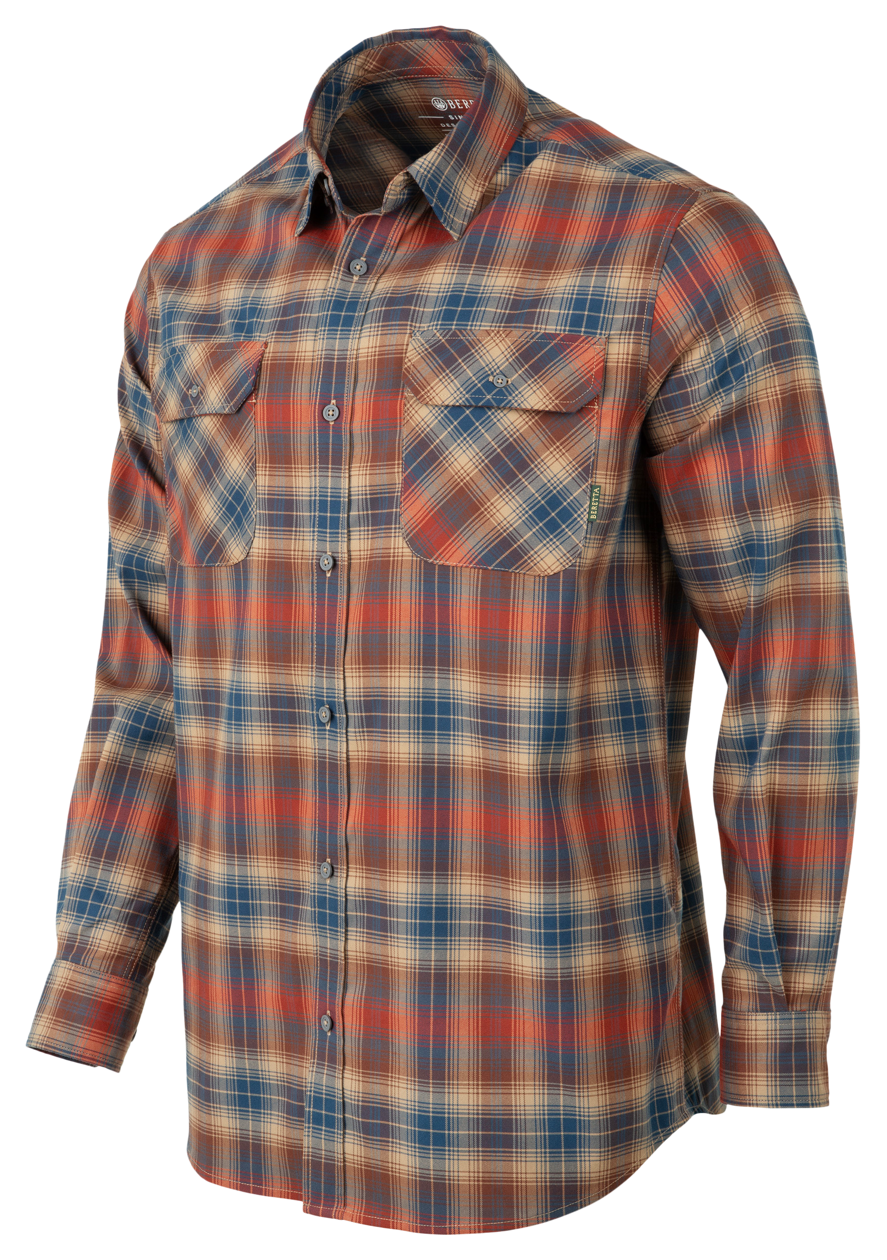 Image of Beretta Cadet Long-Sleeve Button-Down Shirt - Brown/Blue Check