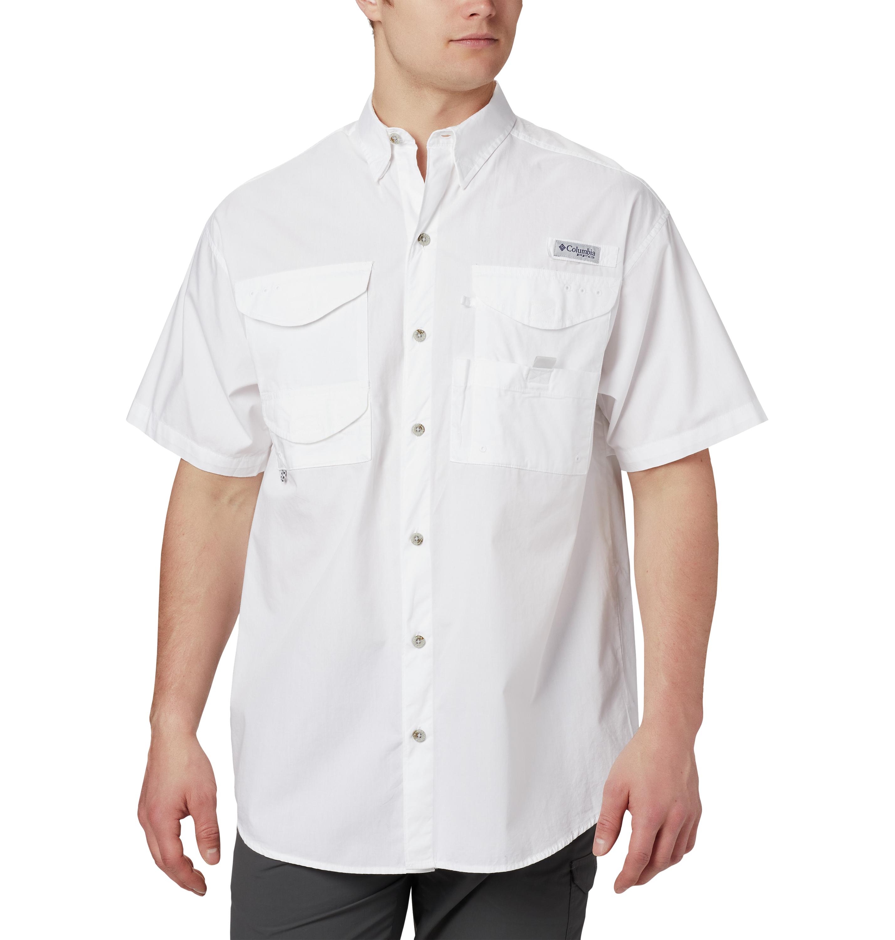 Image of Columbia PFG Bonehead Short-Sleeve Button-Down Fishing Shirt - White - XS