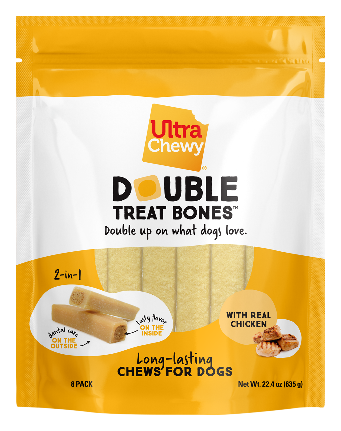 Image of Ultra Chewy Chicken Double Treat Dog Bones - 8-Pack