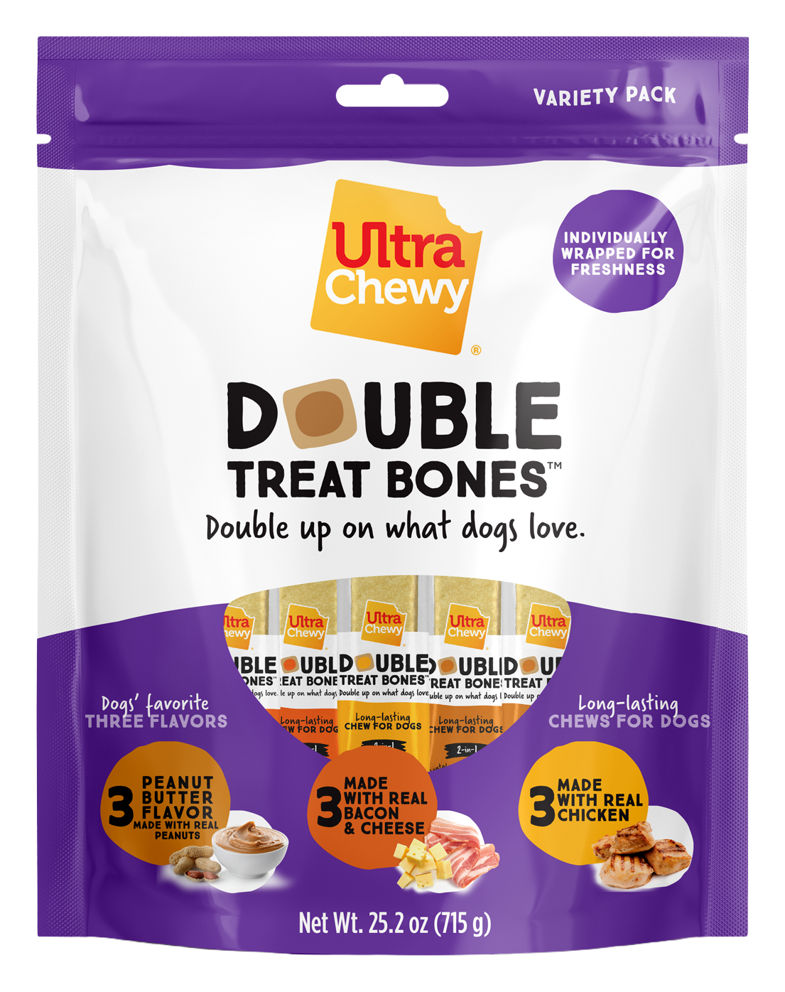Image of Ultra Chewy Double Treat Bones Dog Chews Variety Pack