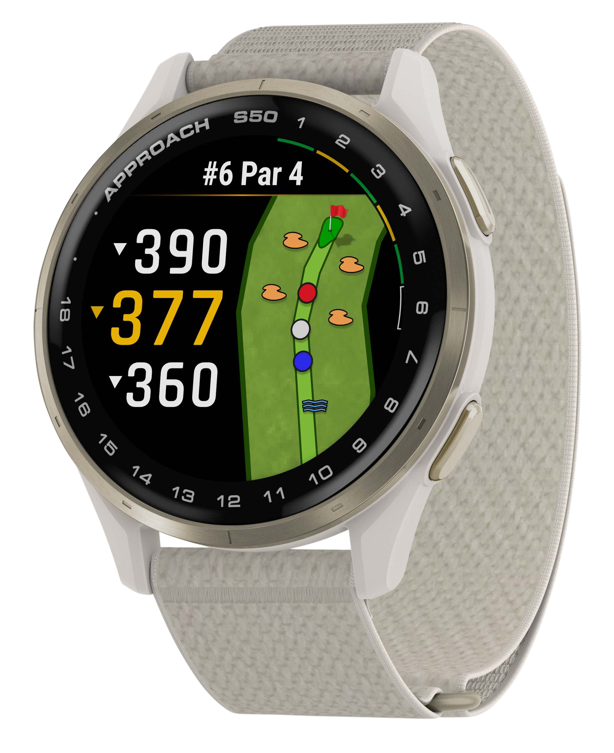 Image of Garmin Approach S50 GPS Golf Smartwatch with ComfortFit Nylon Band - Ivory