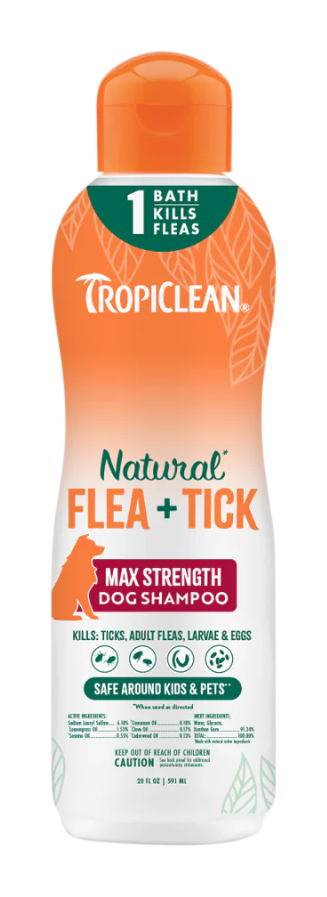 Image of TropiClean Max Strength Natural Flea and Tick Dog Shampoo