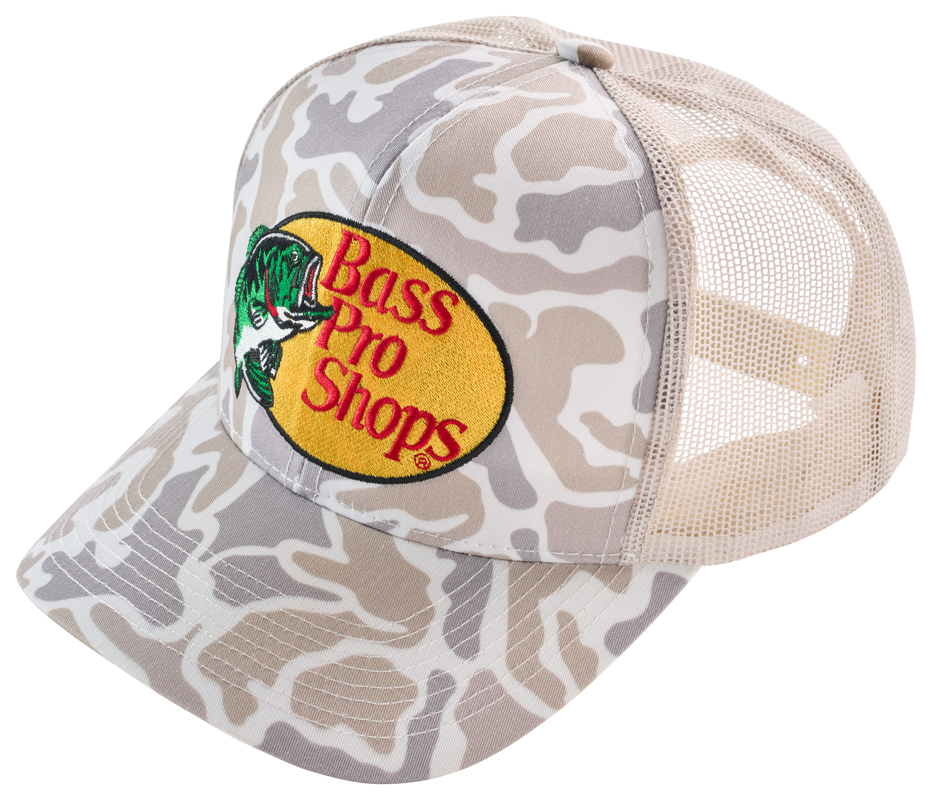 Image of Bass Pro Shops Leaping Bass Logo Cap - Khaki Duck Camo