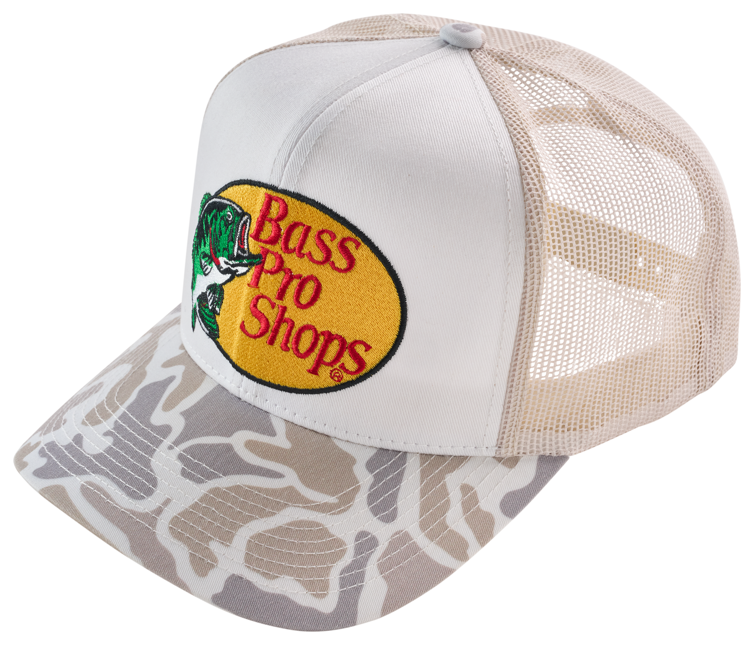 Image of Bass Pro Shops Leaping Bass Logo Cap - White/Khaki Camo