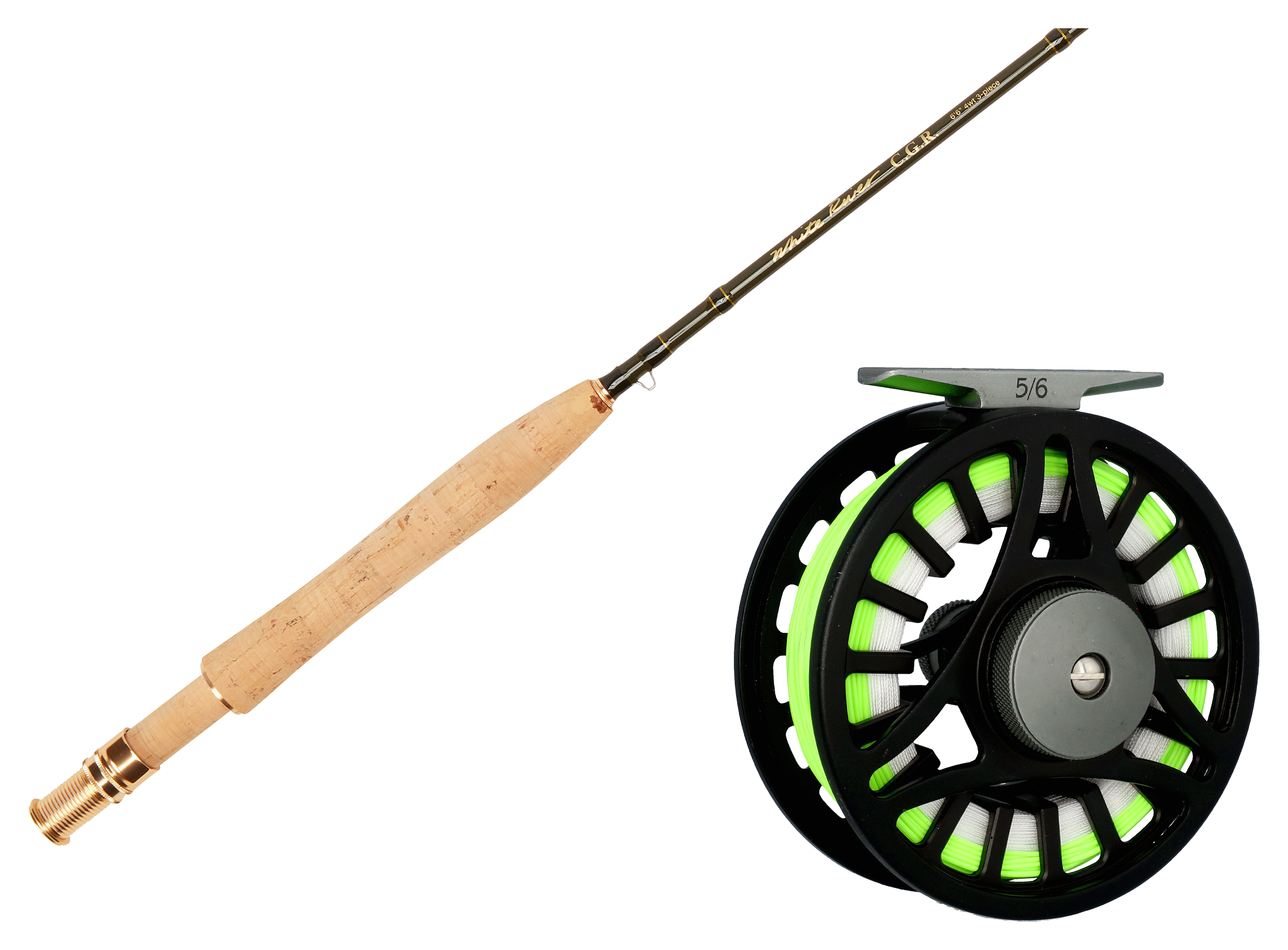 Image of "White River Fly Shop CGR Fiberglass Fly Rod and Riseform Loaded Fly Reel Combo - 5WT - 7'6"""