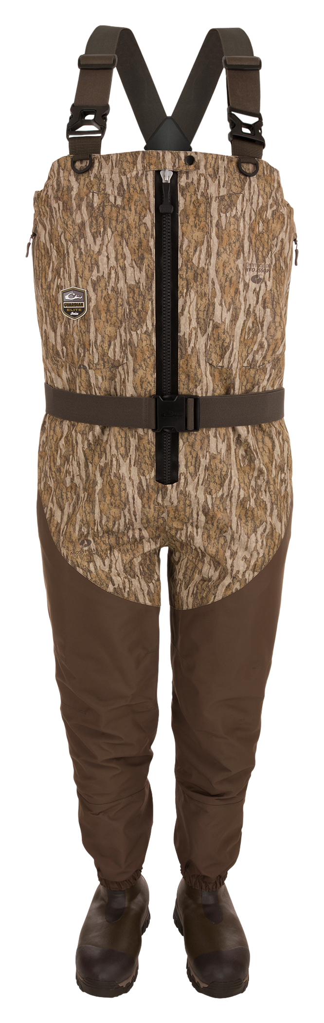 Image of Drake Waterfowl Guardian Elite HND Insulated Front Zip Hunting Waders for Men - Mossy Oak Bottomland - 3XL 14/Regular