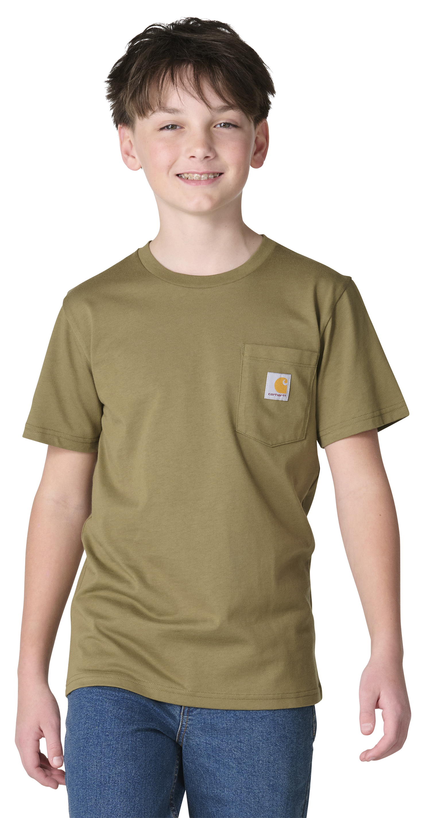 Image of Carhartt All-Cotton Short-Sleeve Pocket T-Shirt for Kids - Martini Olive