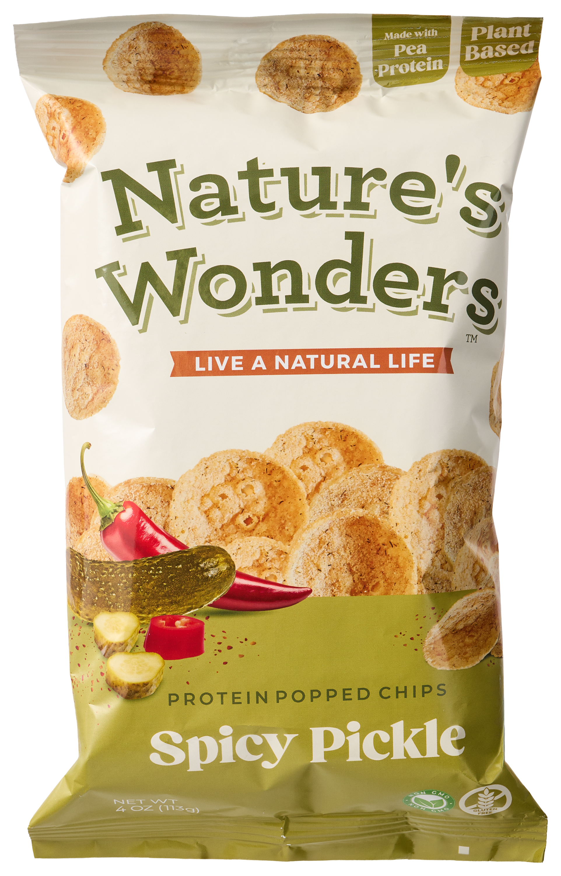 Image of Nature's Wonders Spicy Pickle Popped Protein Chips