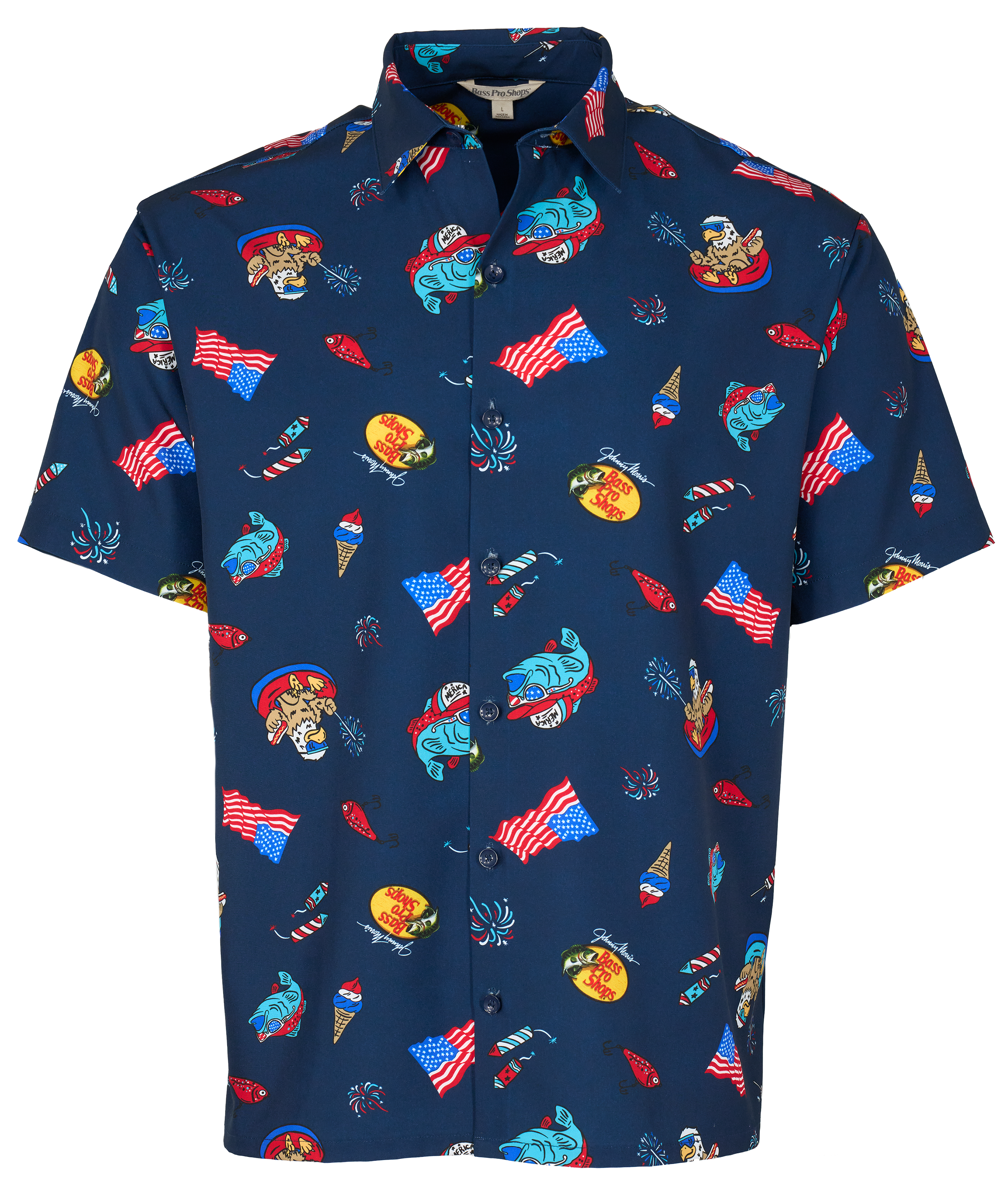 Image of Bass Pro Shops Here For The BBQ Button-Up Short-Sleeve Shirt - Navy