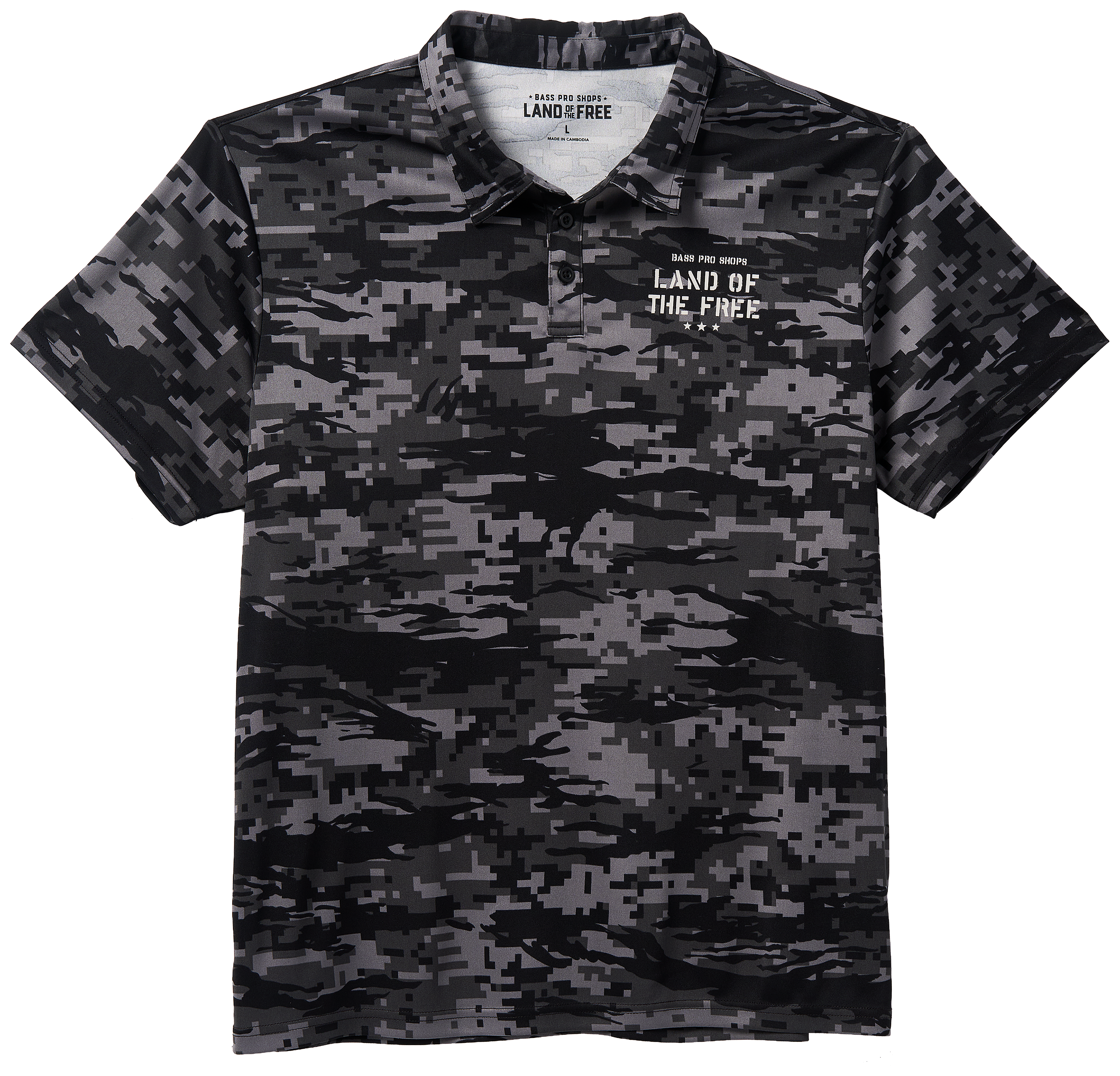 Image of Land of the Free Printed Murphy Short-Sleeve Polo Shirt - Black Digi Camo
