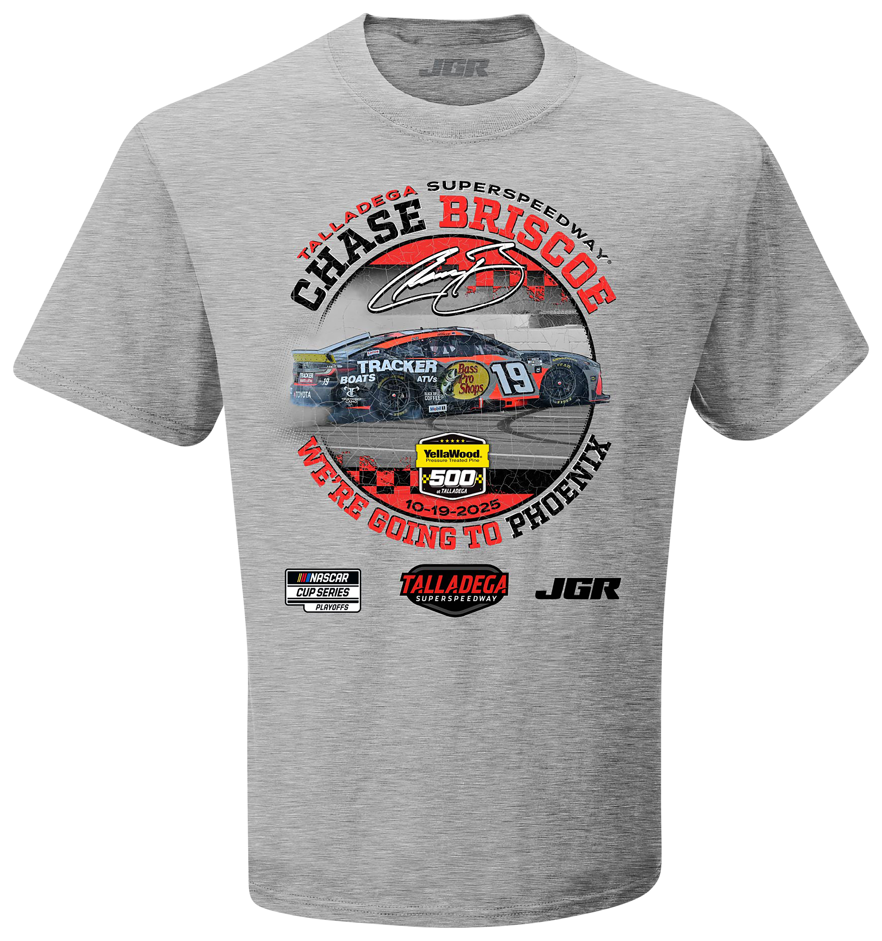 Image of NASCAR Chase Briscoe #19 Talladega 2025 Win Short-Sleeve T-Shirt - Sport Grey