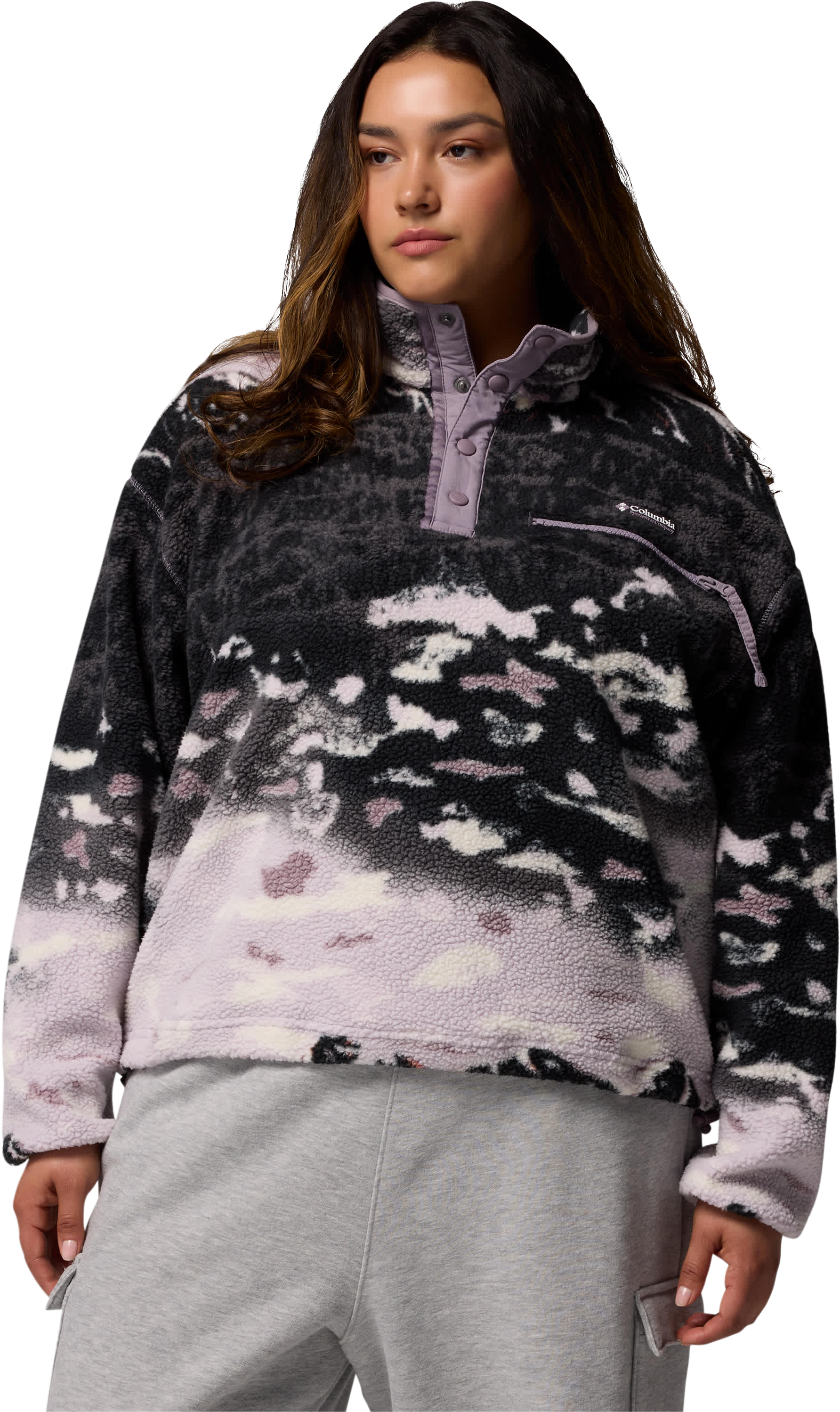 Image of Columbia Helvetia II Printed Half-Snap Cropped Pullover - Shale Purple Sisters/Shale Purple - 2X