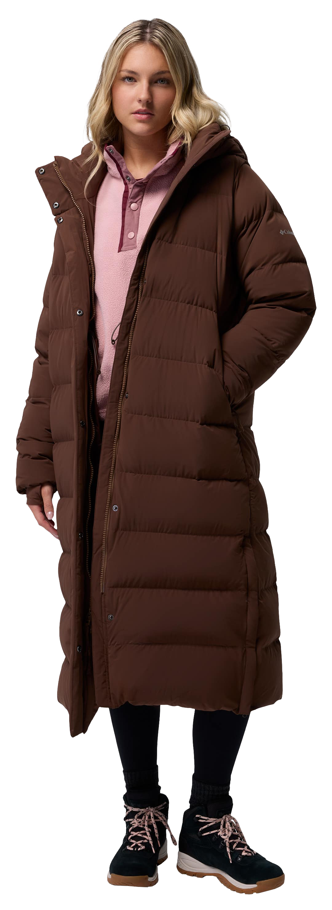 Image of Columbia Amaze Puff Long Hooded Jacket - Tobacco - XS