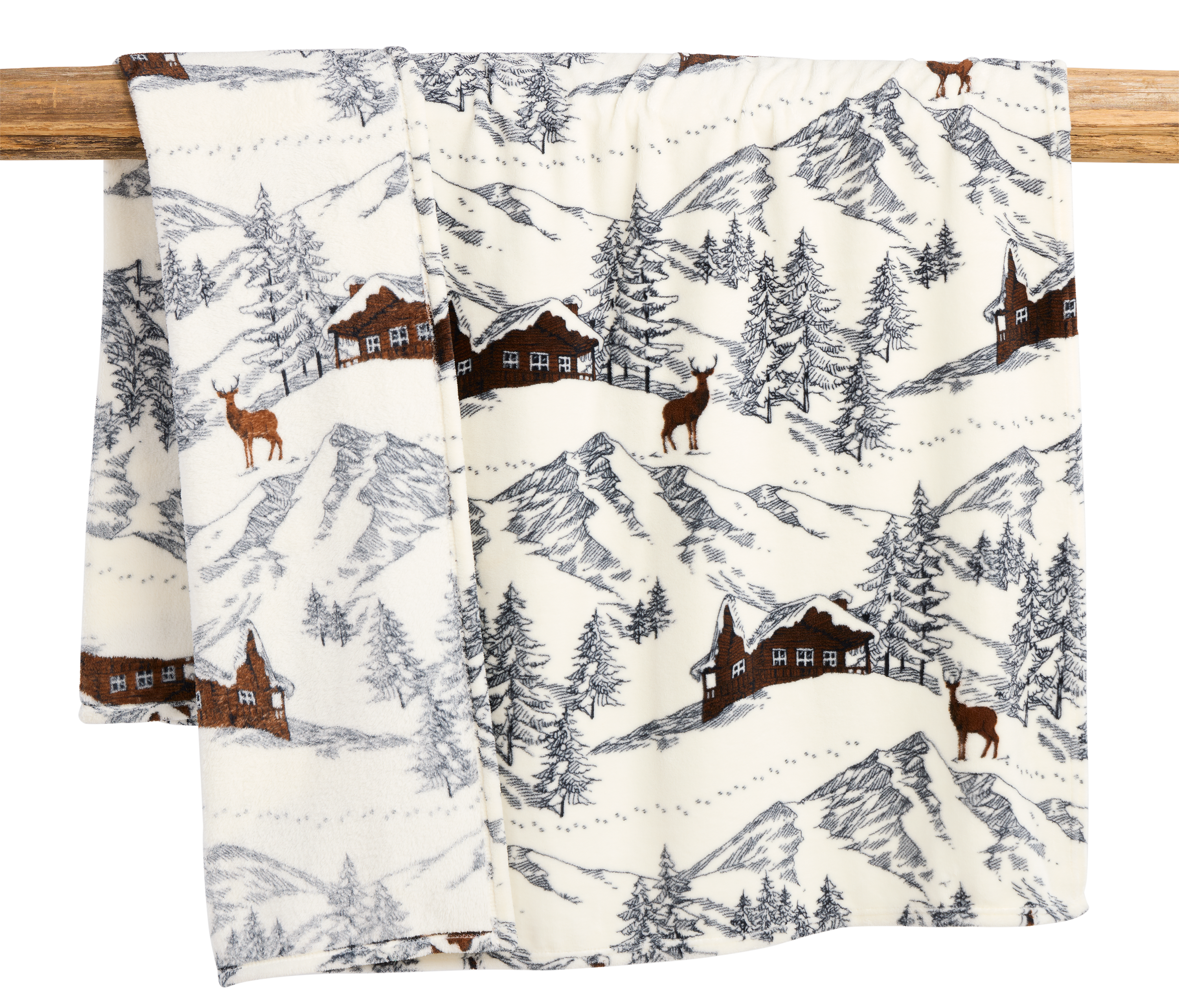 Image of White River Home All-Weather Fleece Throw - Cabin in Winter