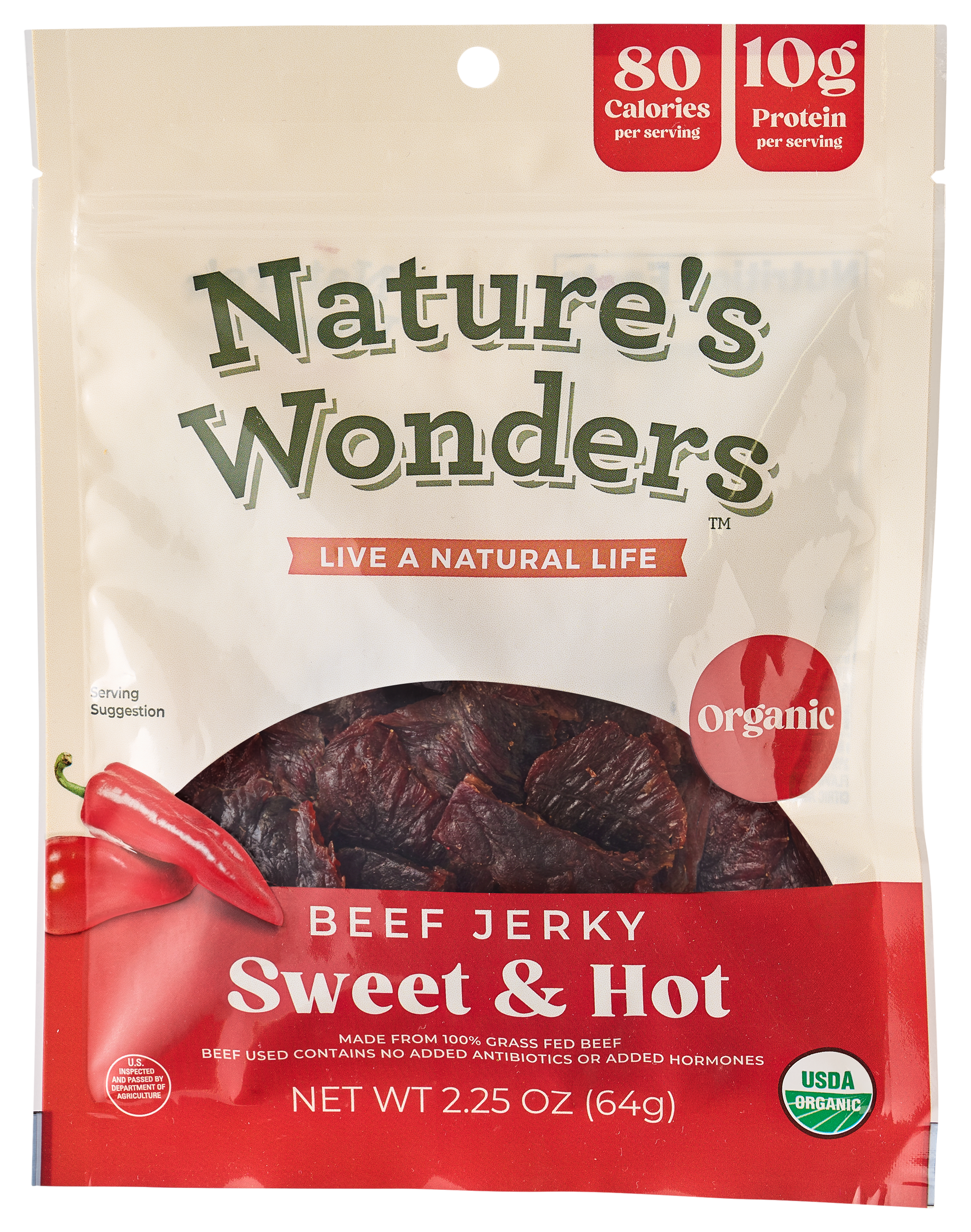 Image of Nature's Wonders Organic Sweet and Hot Beef Jerky - 2.25 oz.