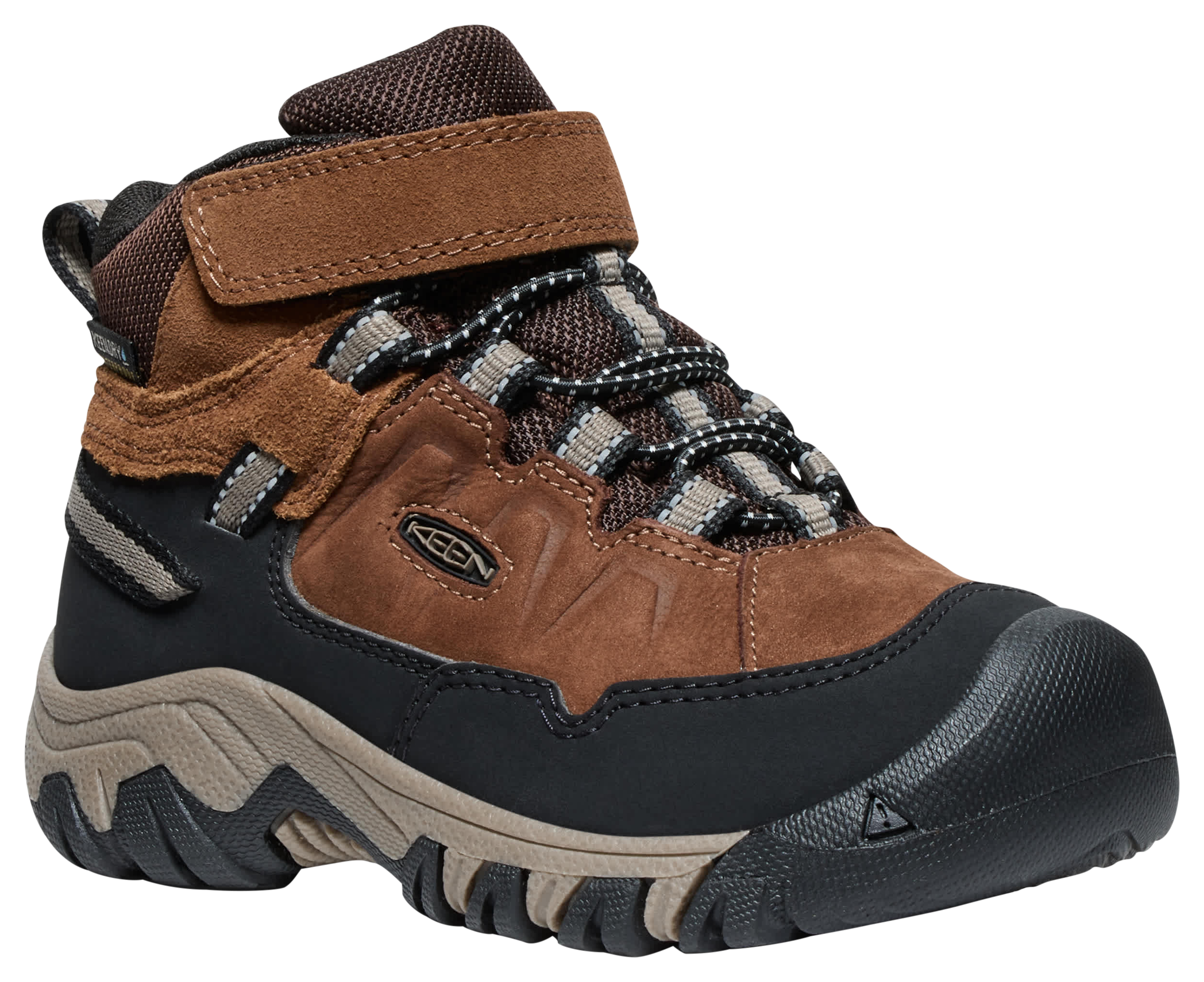 Image of KEEN Targhee IV Mid Waterproof Hiking Boots with Hook-and-Loop Closure for Kids - Bison/Brindle