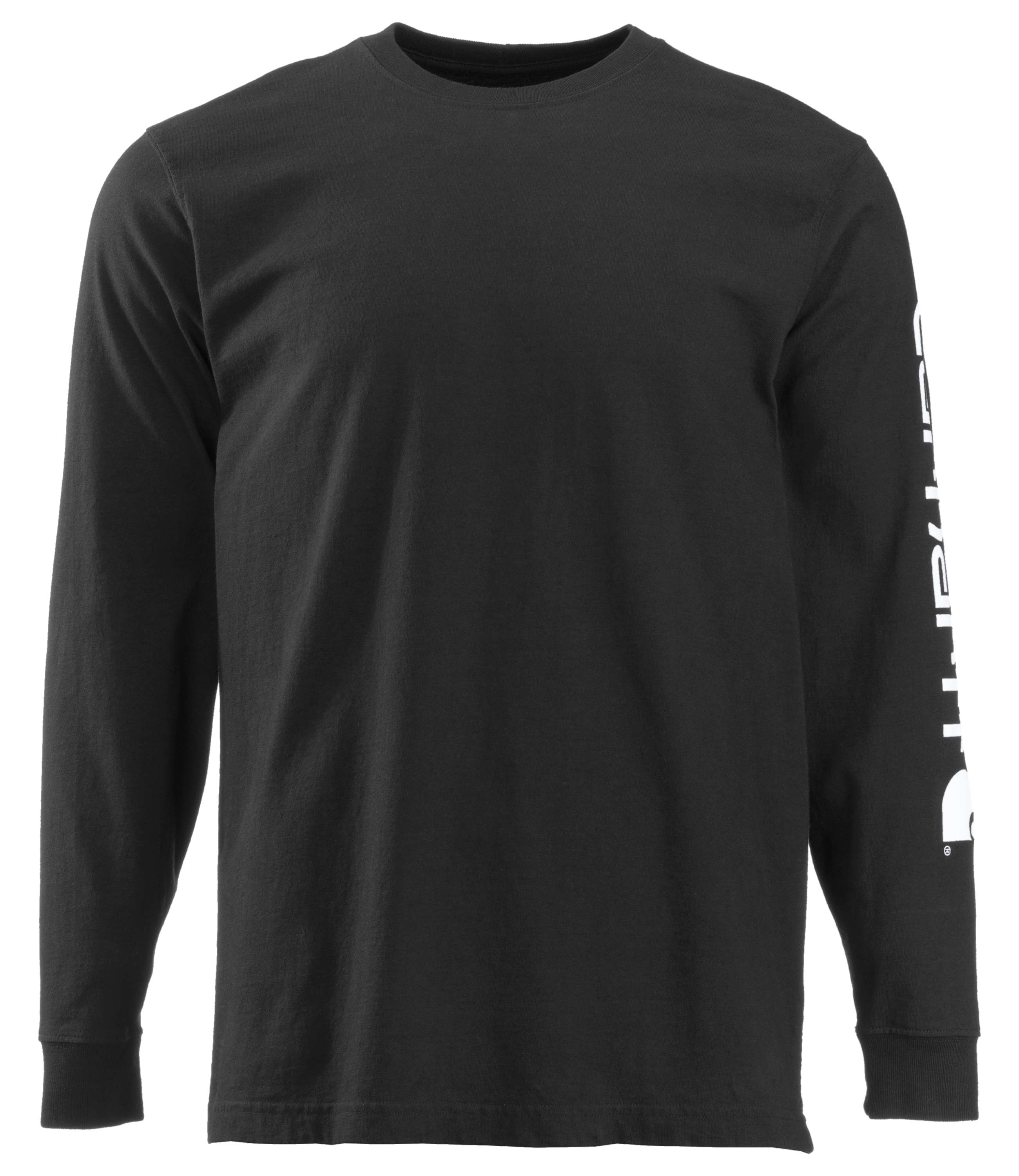 Image of Carhartt Loose-Fit Heavyweight Logo Sleeve Graphic Long-Sleeve T-Shirt for Men - Black - LT
