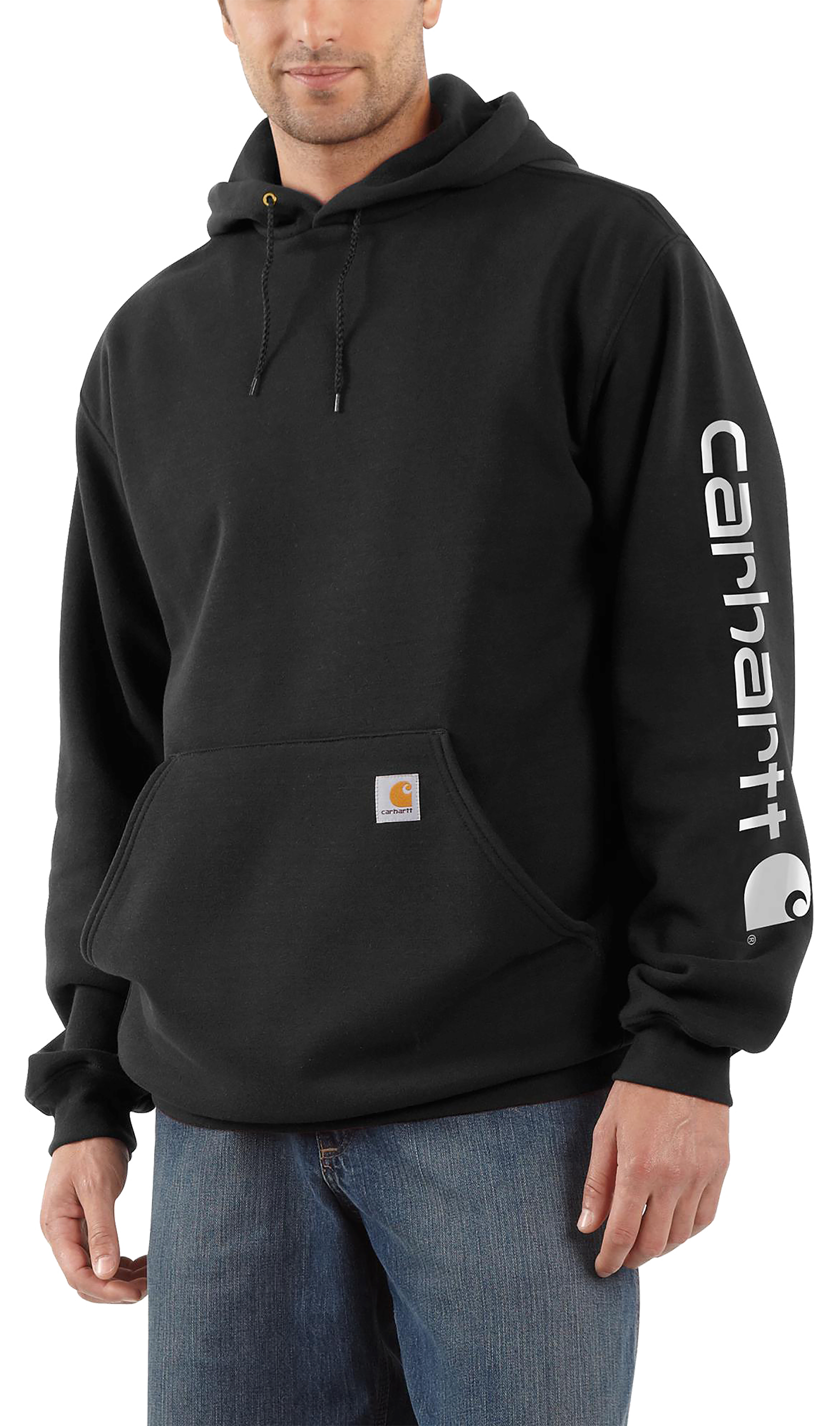 Image of Carhartt Loose-Fit Midweight Logo Long-Sleeve Hoodie for Men - Black - XLT