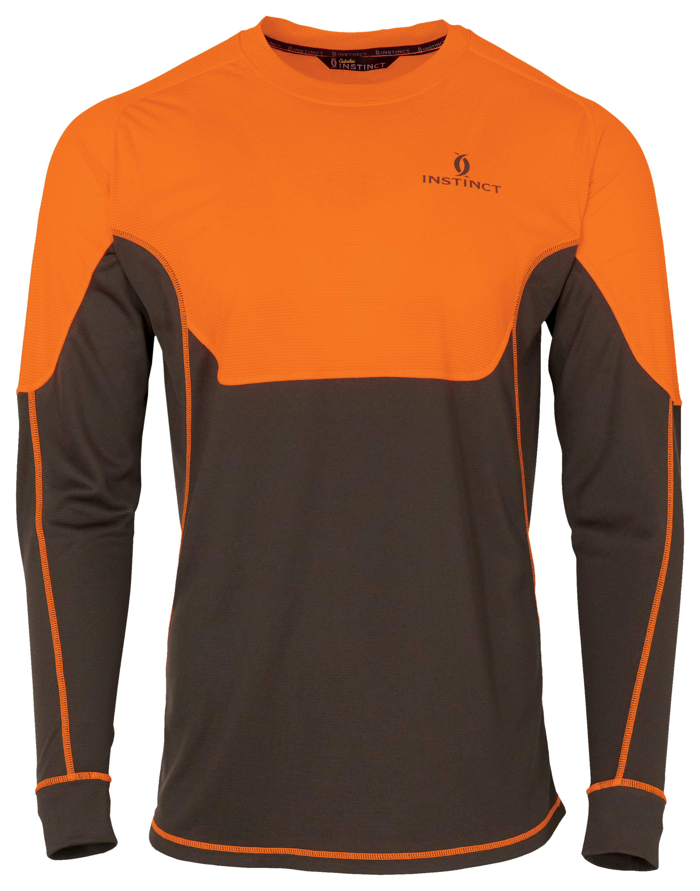 Image of Cabela's Instinct Prairie Runner Performance Long-Sleeve Shirt with 4MOST INHIBIT and 4MOST WICK for Men - Mulch/Blaze