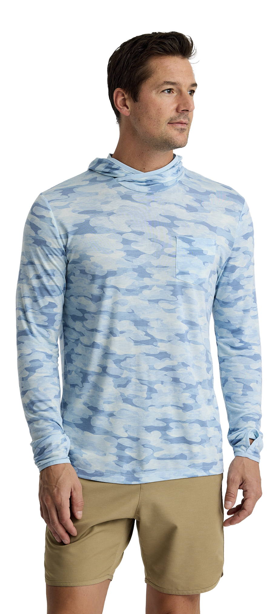 Image of Free Fly Bamboo Lightweight Hoodie - Seasmoke Camo Surf Blue