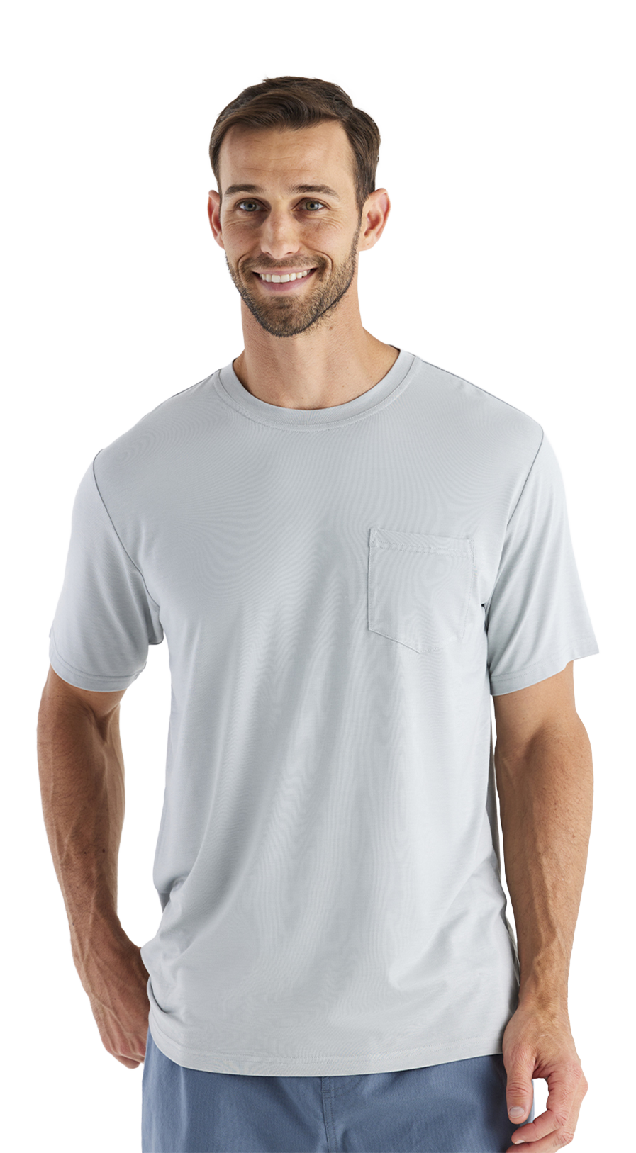 Image of Free Fly Bamboo Flex Pocket Short-Sleeve T-Shirt - Heather Aspen Grey