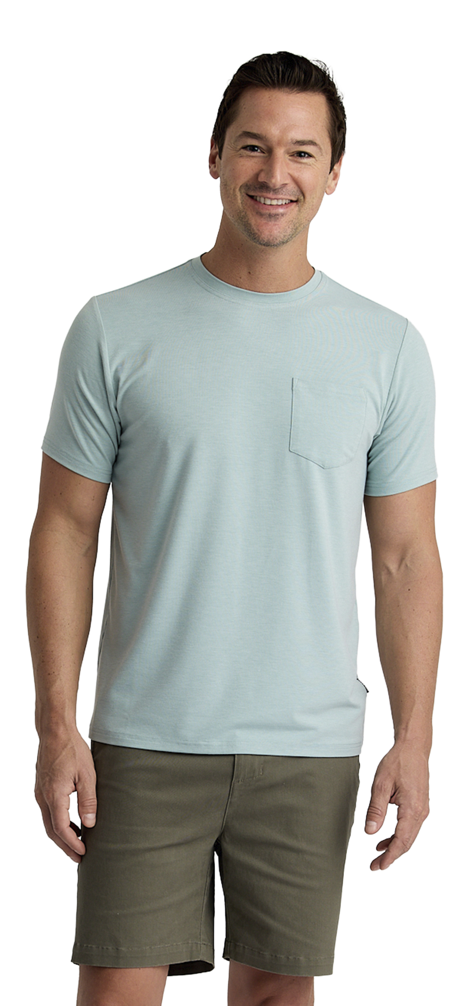 Image of Free Fly Bamboo Flex Pocket Short-Sleeve T-Shirt - Heather Ocean Mist