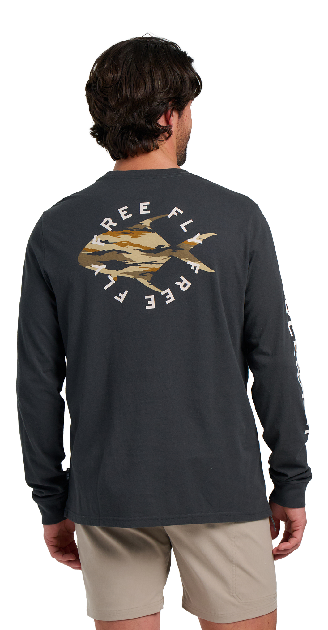 Image of Free Fly Sandy Island Camo Permit Long-Sleeve Shirt - Black Sand - M