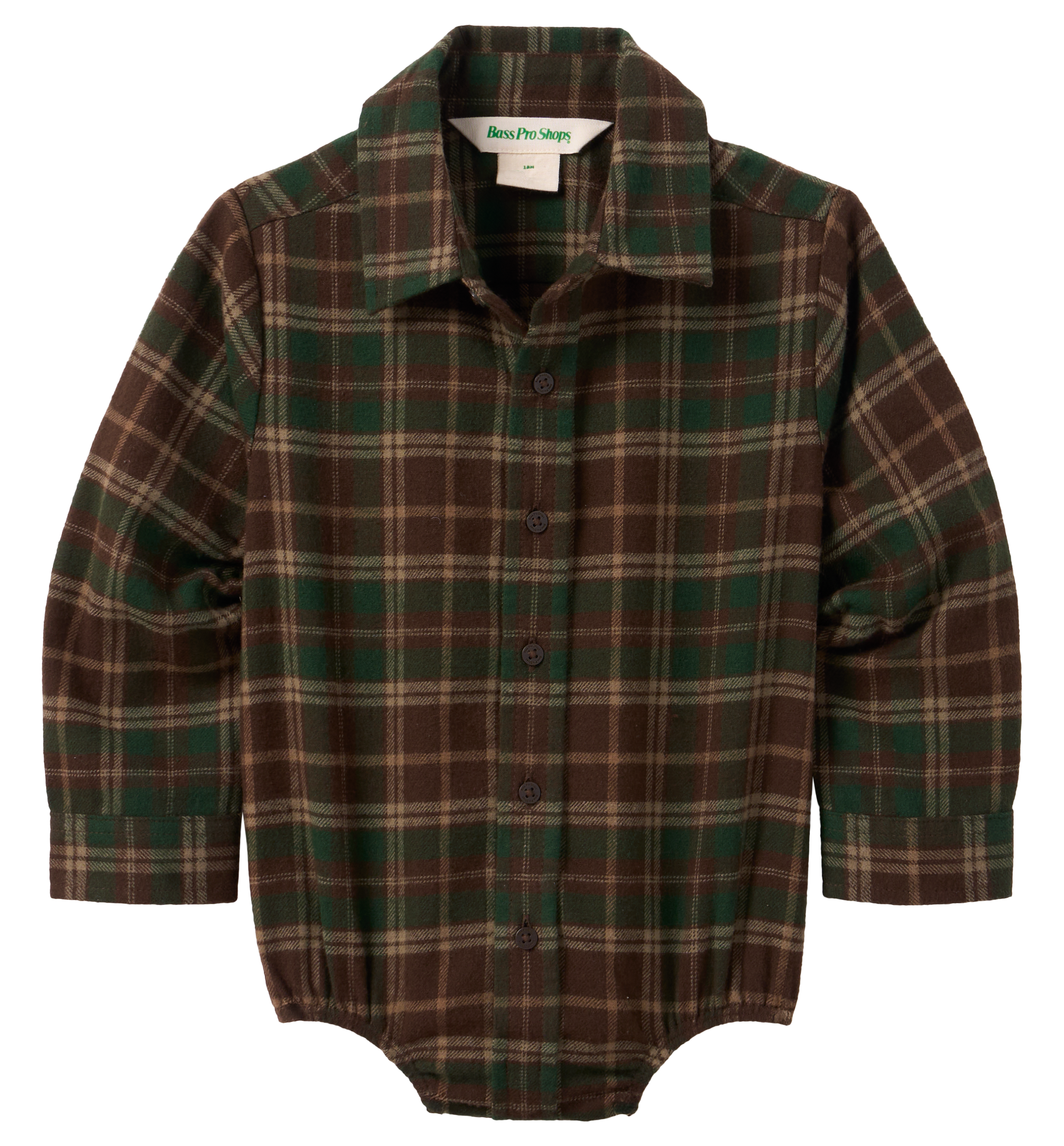 Image of Bass Pro Shops Flannel Long-Sleeve Bodysuit for Babies - Green Plaid