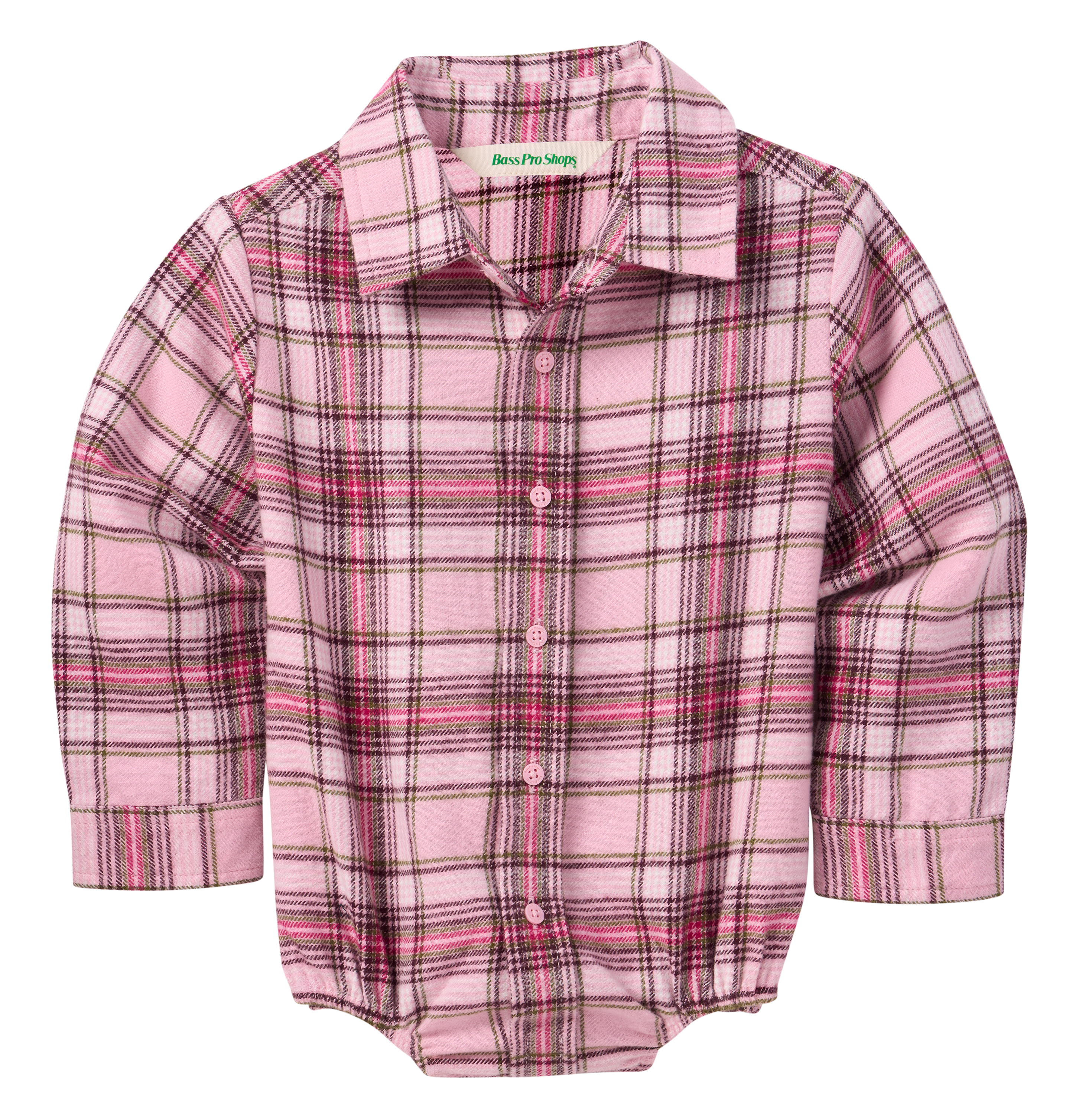 Image of Bass Pro Shops Flannel Long-Sleeve Bodysuit for Babies - Pink Plaid