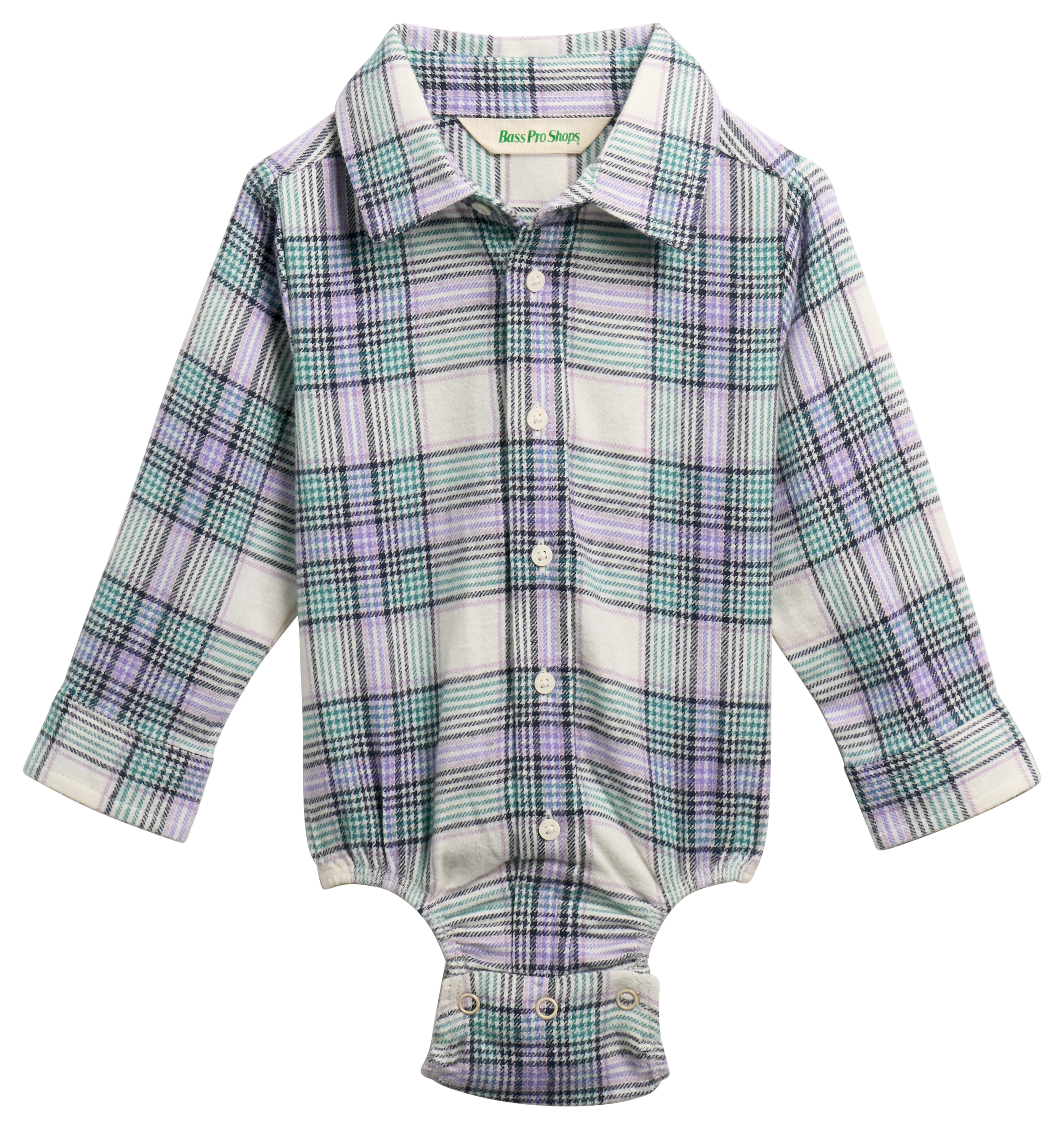 Image of Bass Pro Shops Flannel Long-Sleeve Bodysuit for Babies - Ivory Plaid