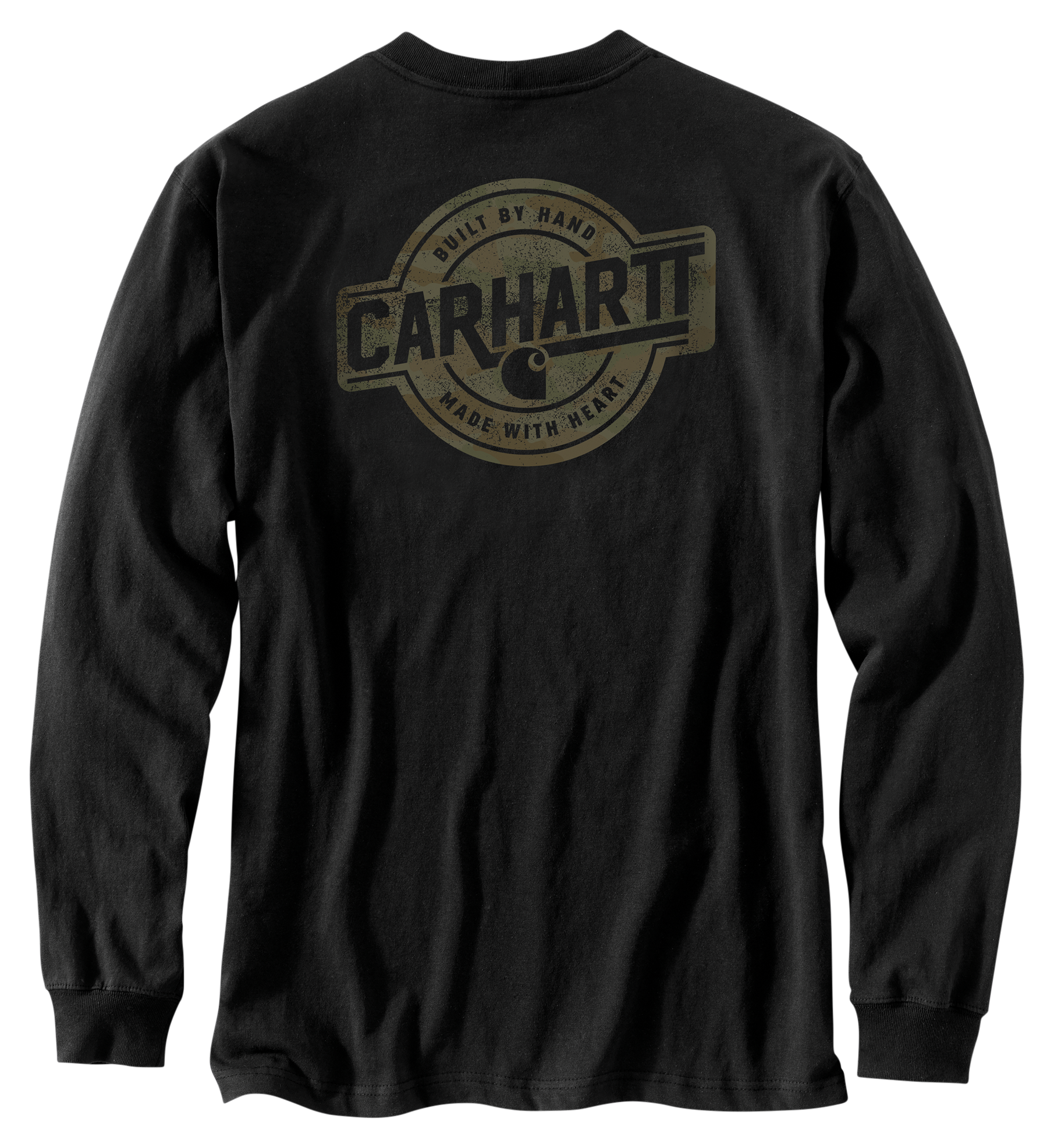 Image of Carhartt Irvine Relaxed-Fit Camo Badge Long-Sleeve Pocket T-Shirt - Black/Army Green Camo