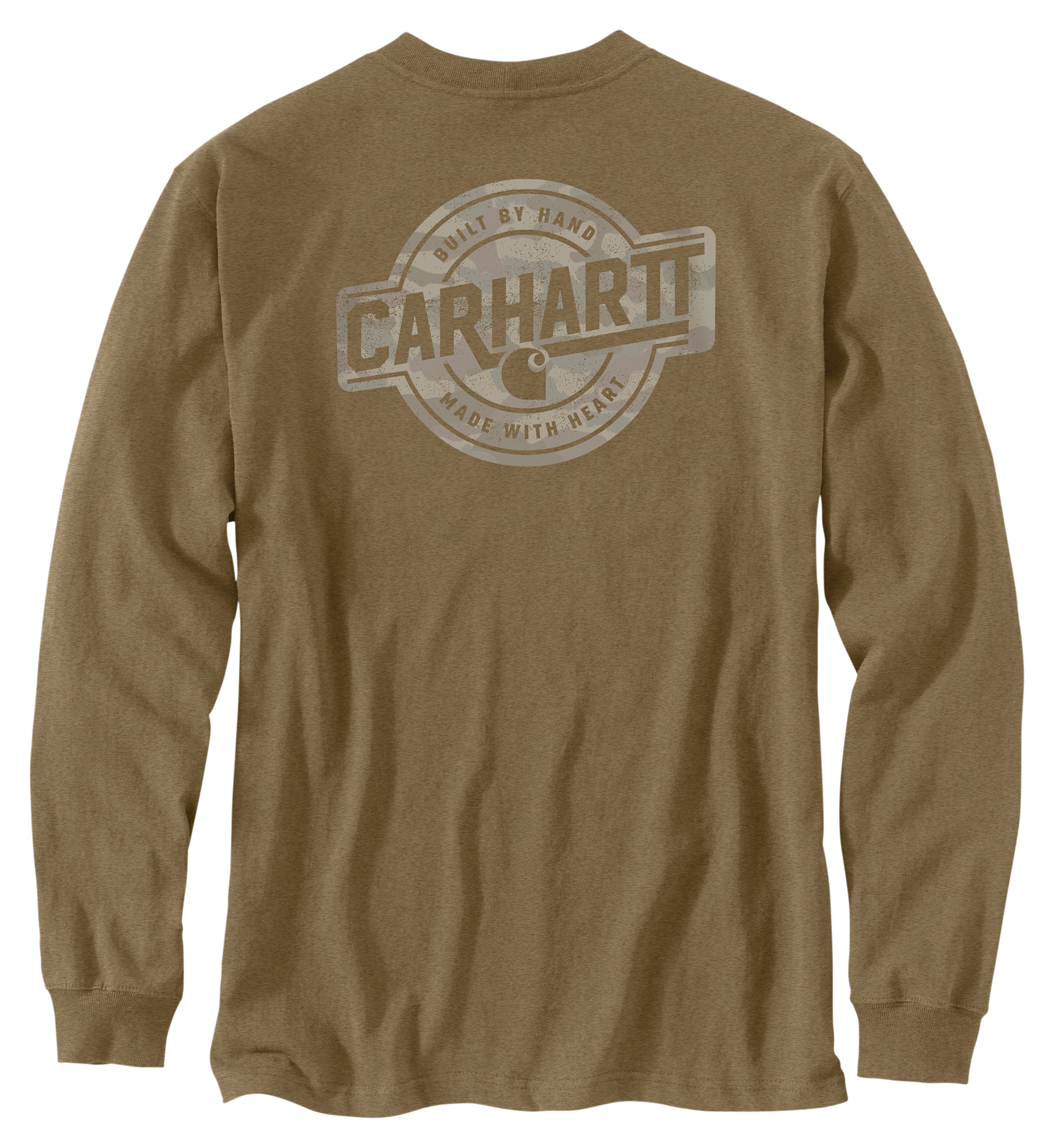 Image of Carhartt Irvine Relaxed-Fit Camo Badge Long-Sleeve Pocket T-Shirt - Night Fatigue Heather