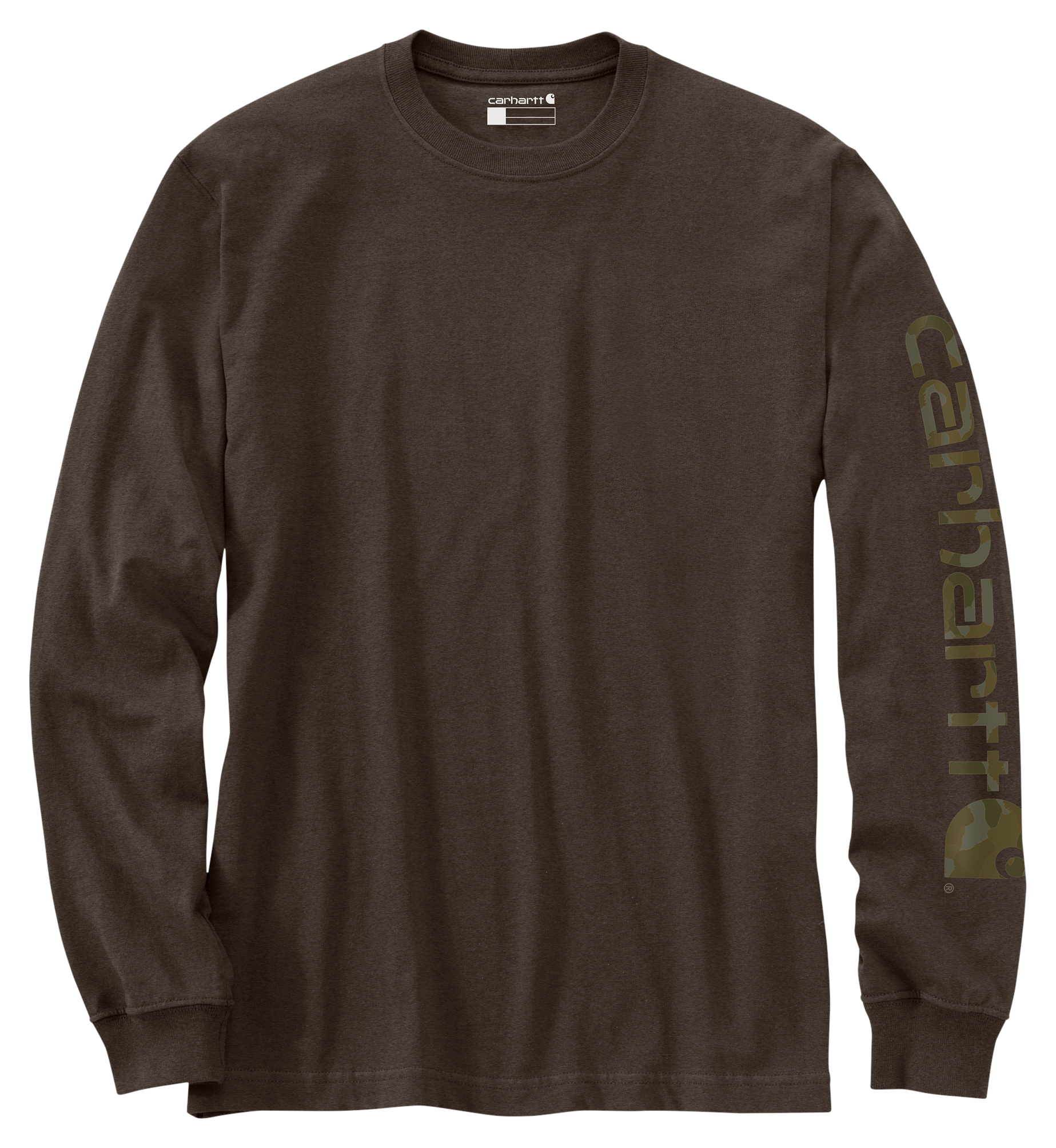 Image of Carhartt Loose-Fit Heavyweight Logo Sleeve Graphic Long-Sleeve T-Shirt - Dark Clove Heather