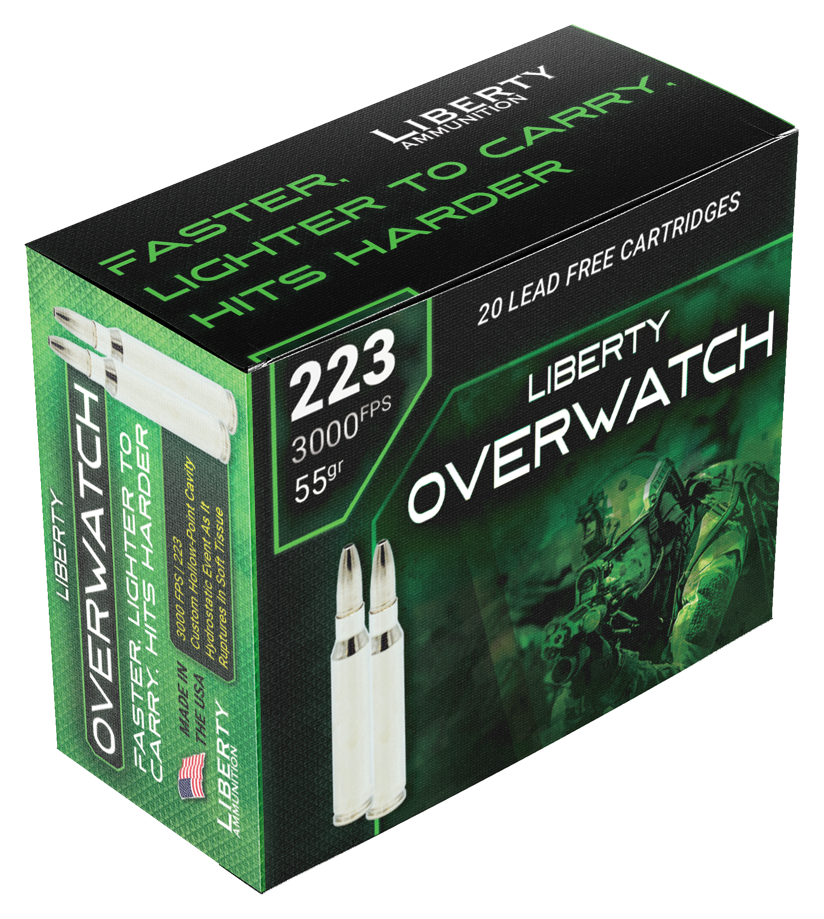 Image of Liberty Ammunition OVERWATCH .223 Remington 55 Grain Open Cavity Lead-Free Rifle Ammo