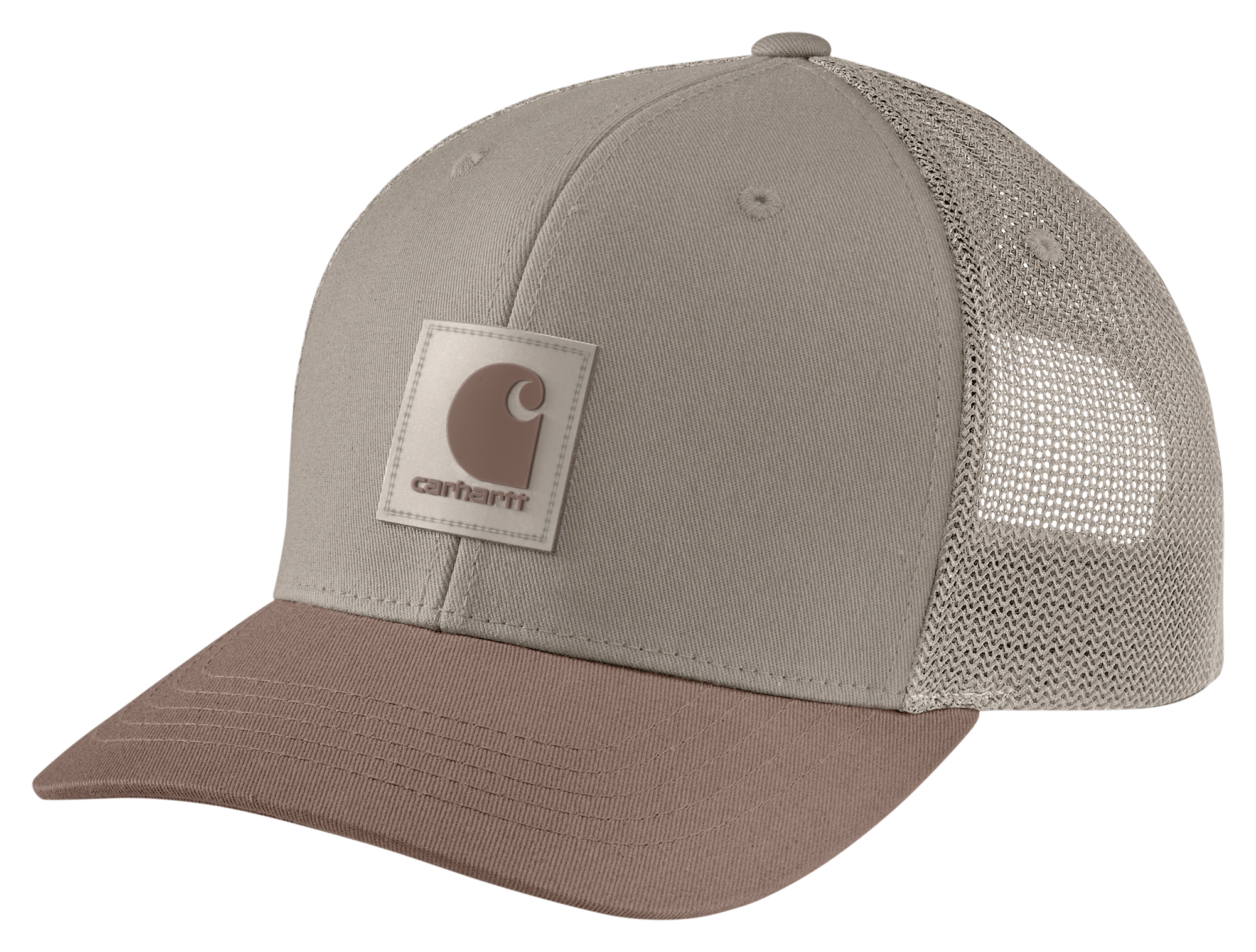Image of Carhartt Rugged Flex Twill Logo Patch Mesh-Back Cap - Dunes/Stone Brown