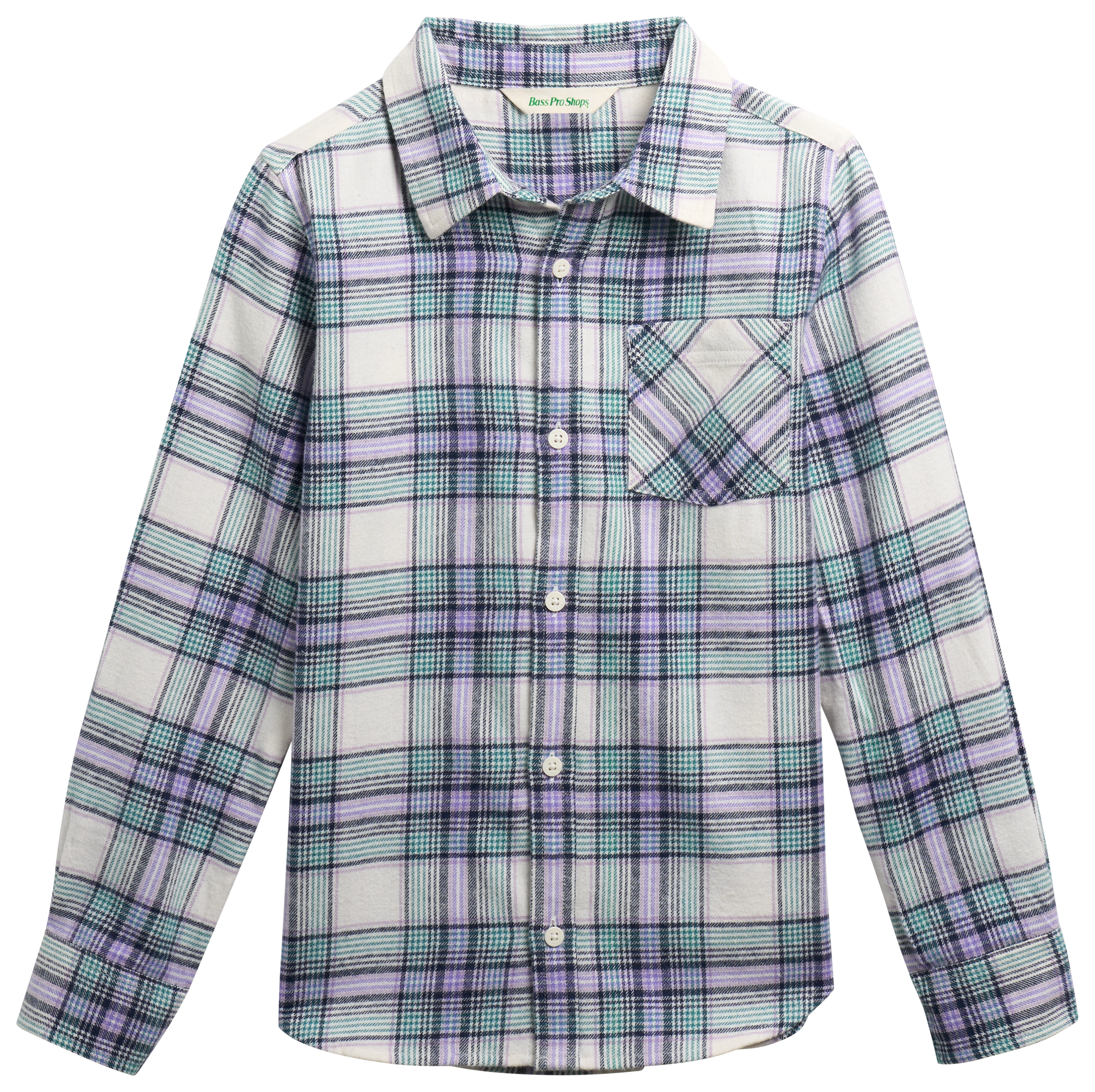 Image of Bass Pro Shops Plaid Flannel Long-Sleeve Button-Down Shirt for Kids - Ivory Plaid