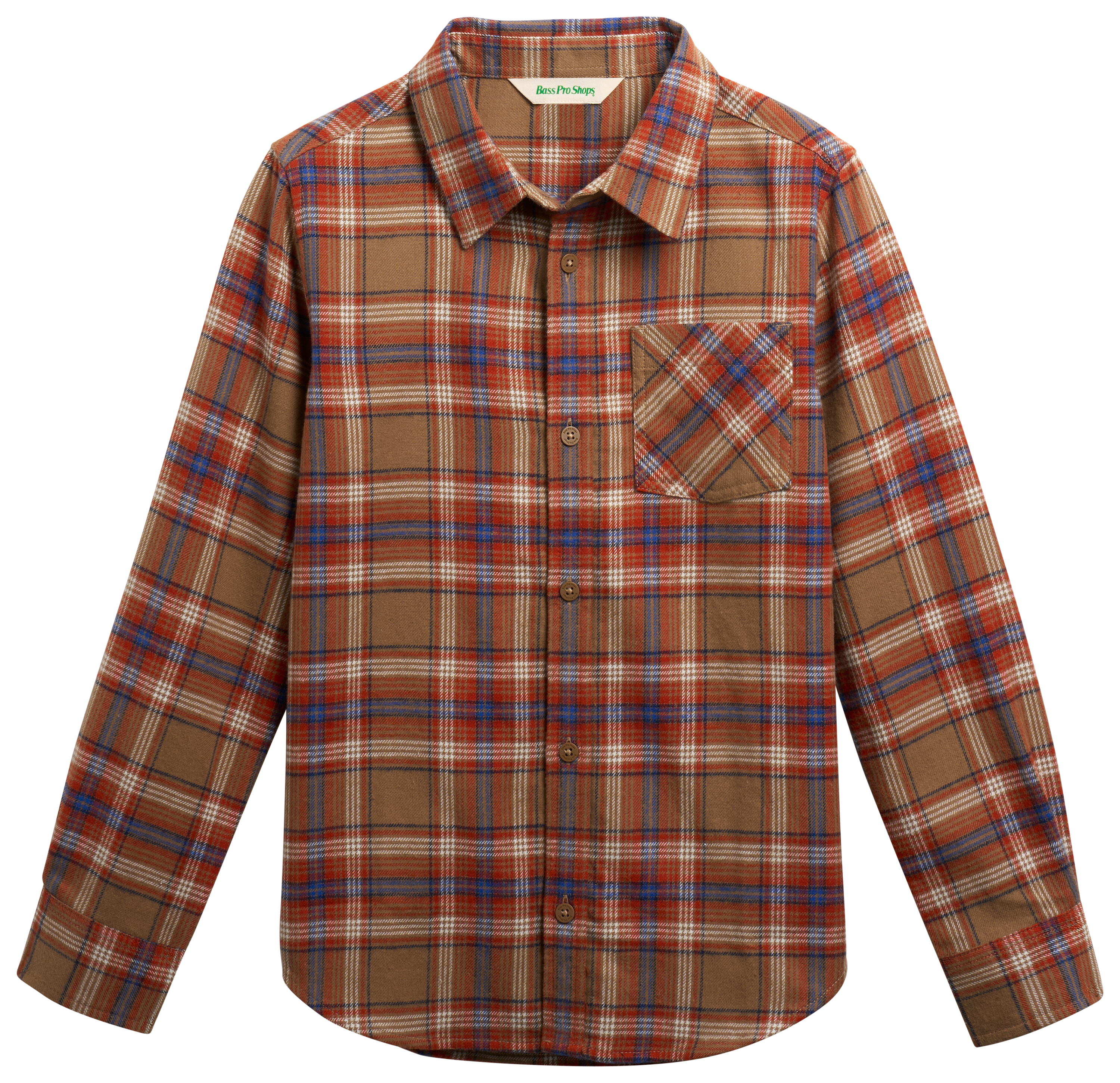 Image of Bass Pro Shops Plaid Flannel Long-Sleeve Button-Down Shirt for Kids - Cocoa Plaid