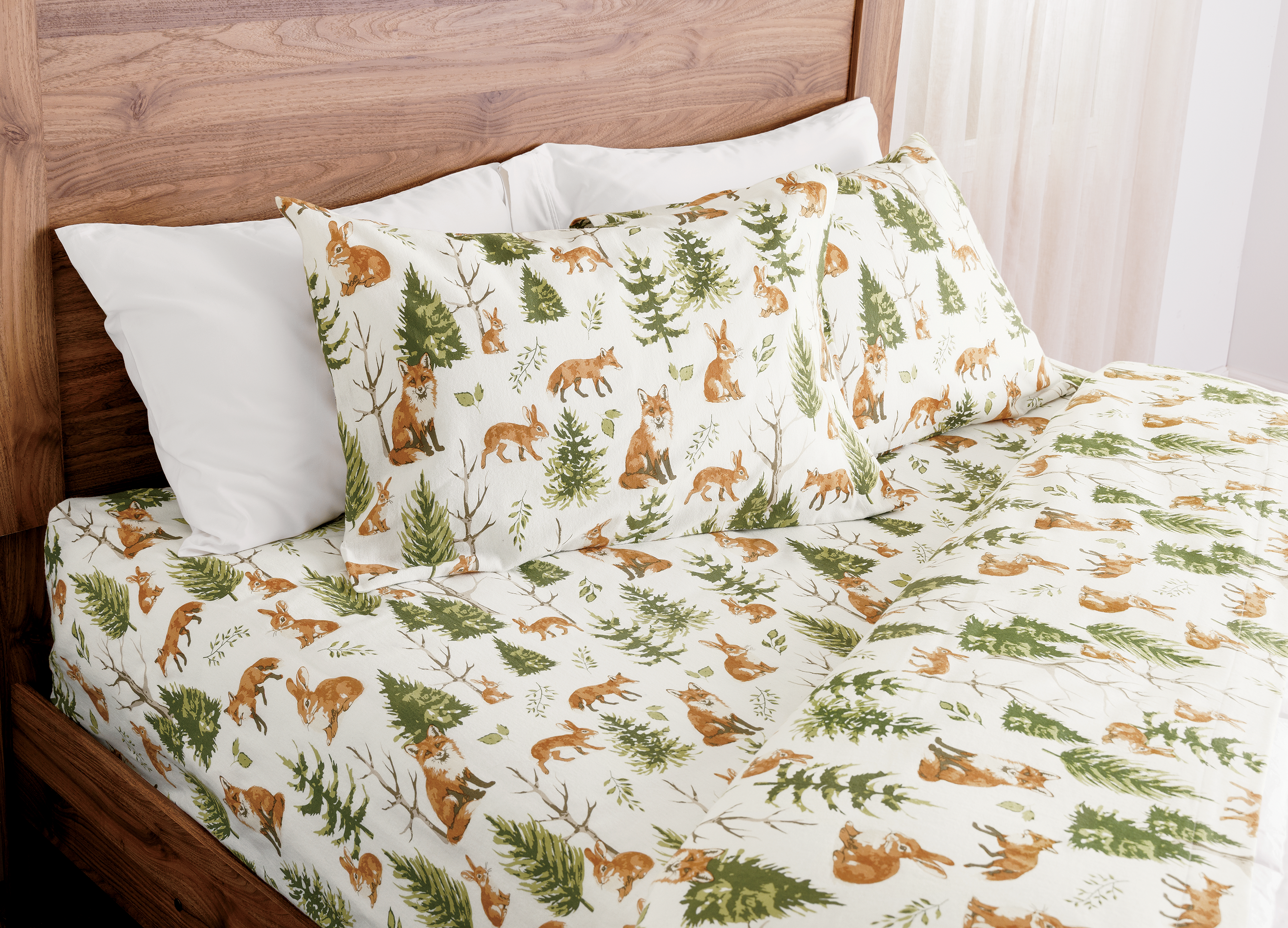 White River Home Fox and Trees Flannel Sheet Set