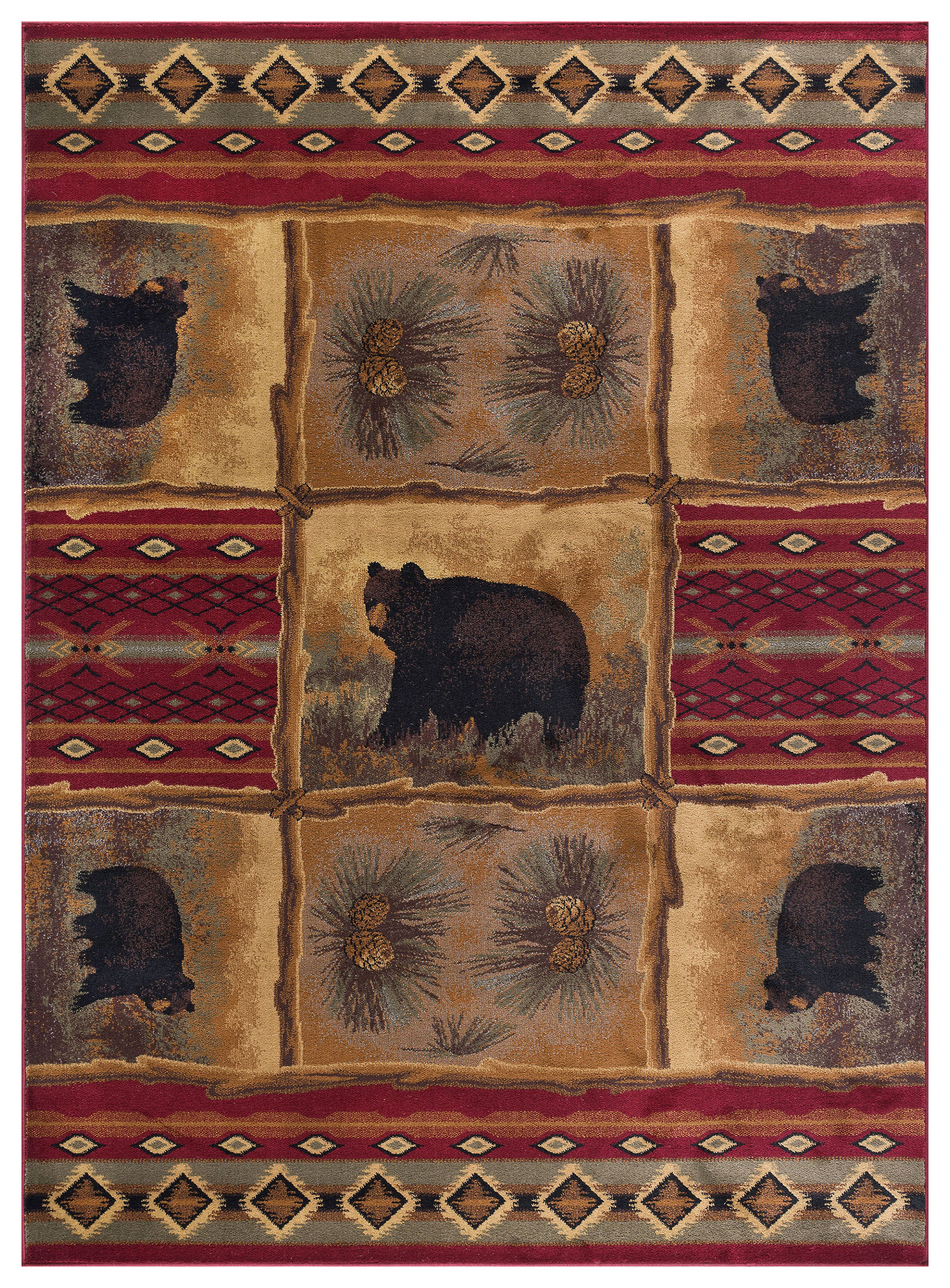 Tayse Rugs Sierra Bear Novelty Lodge Area Rug - Red - 3'11″ x 5'3″
